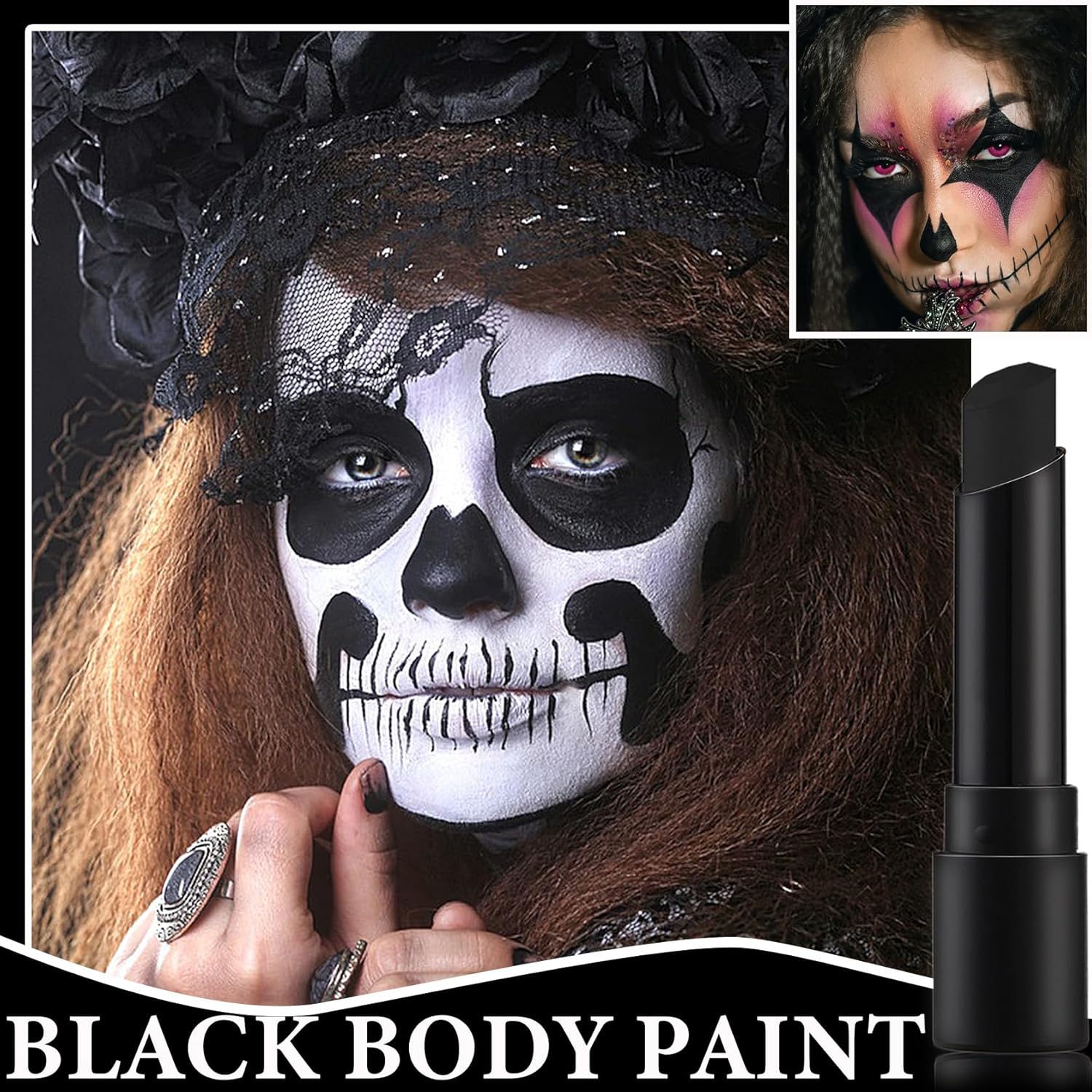 Barra de pintura facial negra para ojos, alta pigmentación y fácil de colorear, barra de pintura facial negra de ojos de larga duración,