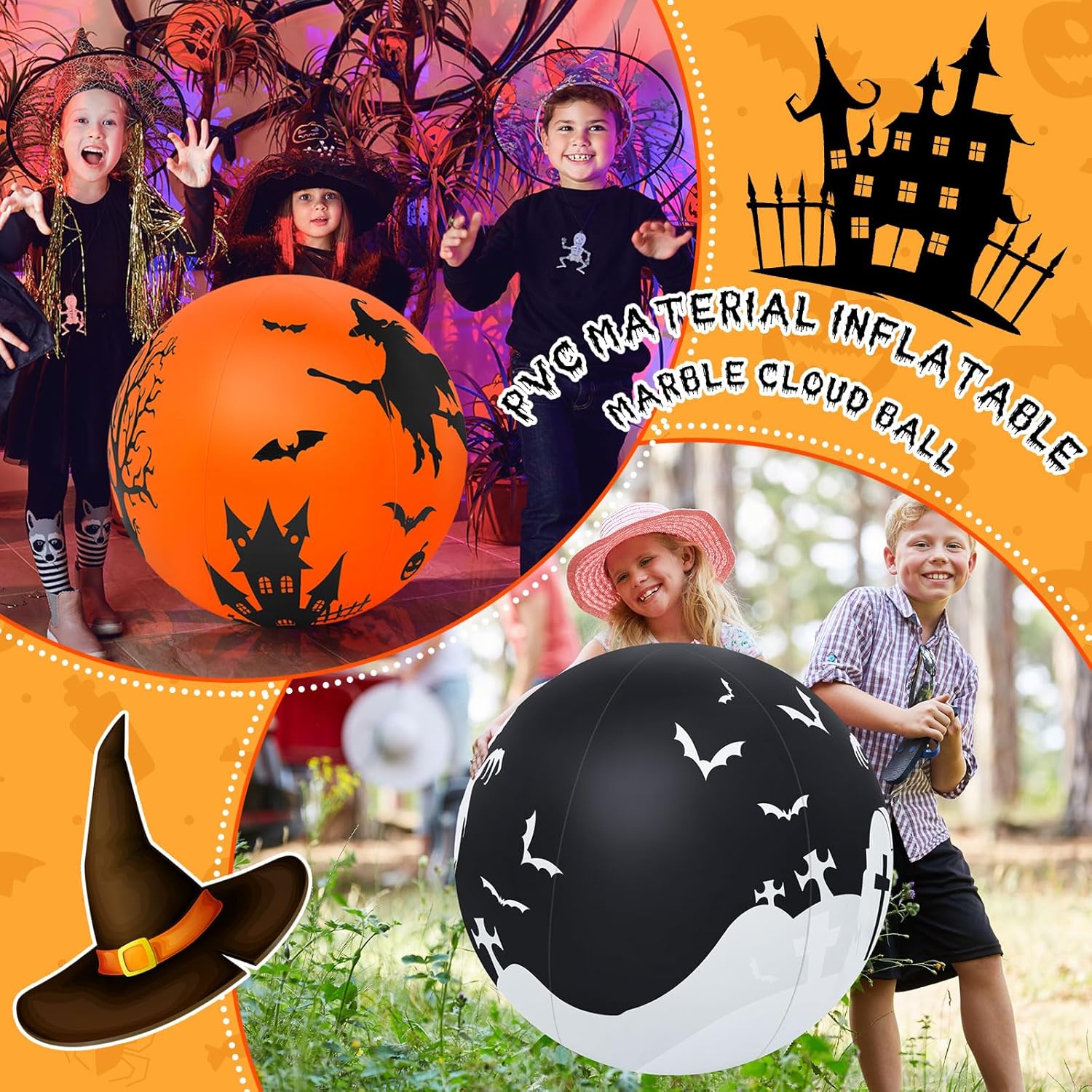 2 piezas de 27 pulgadas que brillan en la oscuridad enorme bola de Halloween con luz LED, bola inflable gigante de Halloween que brilla