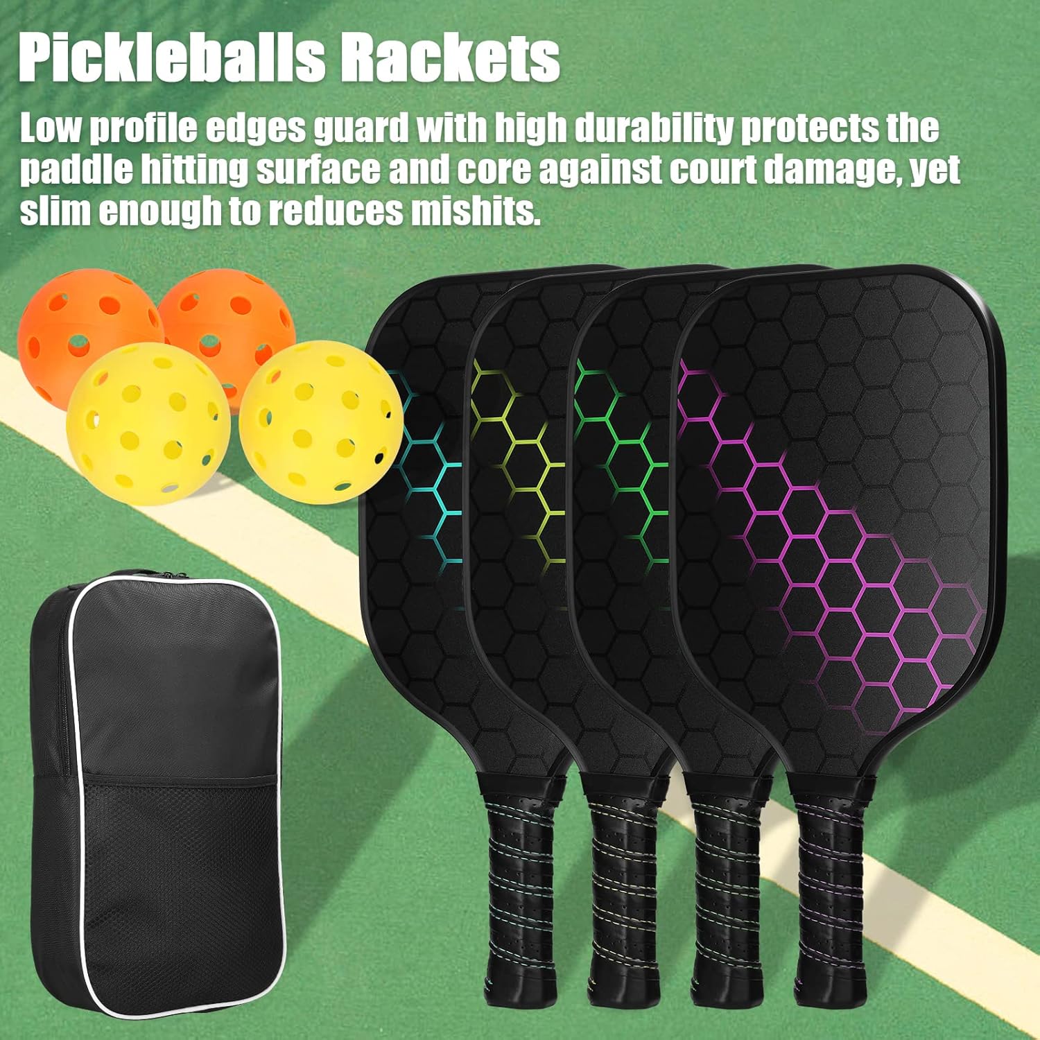 Doorslay Juego de 4 palas de pickleball ligeras, juego de paletas de pickleball, 4 bolas de pickleball, 4 toallas de enfriamiento y bolsa de