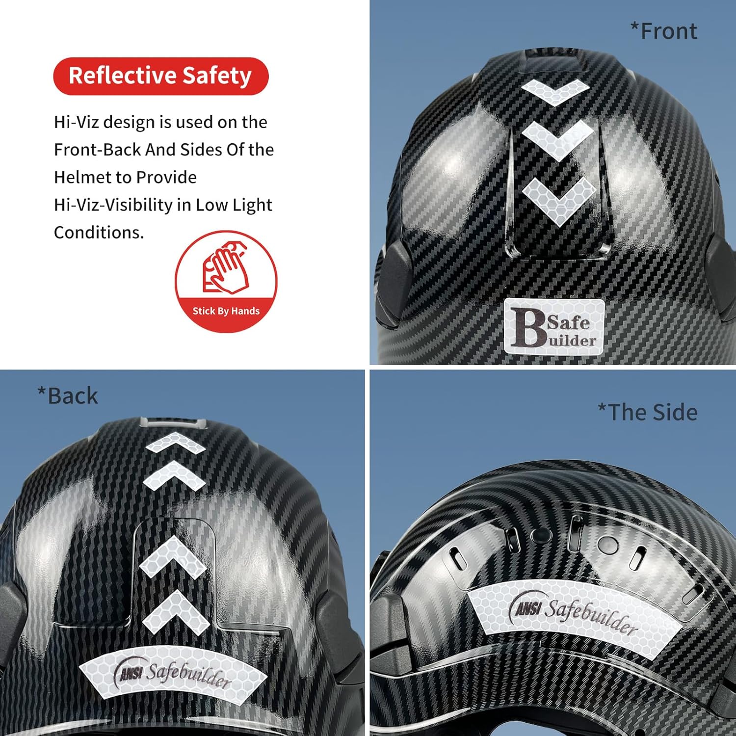 CR06X+2V Casco de seguridad de construcción con visera incorporada, casco duro ABS con visera, patrón de fibra de carbono ventilado, certificado