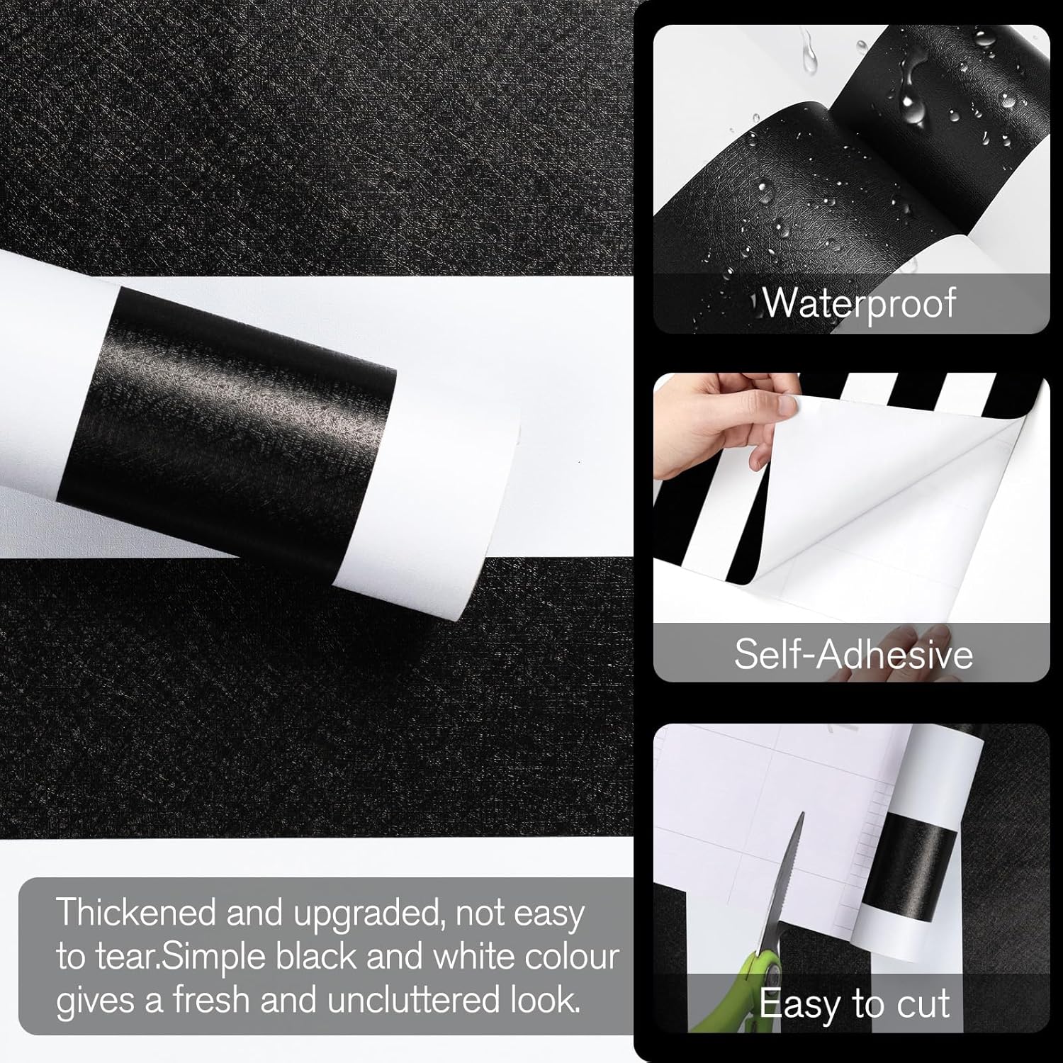 Qianglive Papel tapiz a rayas blancas y negras de 17.3 x 480 pulgadas, papel tapiz autoadhesivo extraíble impermeable para paredes, papel tapiz