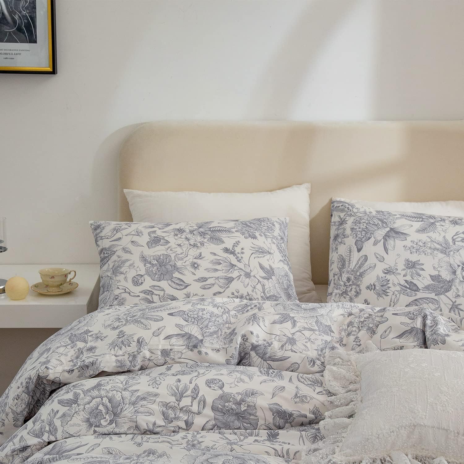 Funda de edredón Queen Floral Vintage, 100% algodón, juego de ropa de cama de 3 piezas, estilo vintage elegante, tamaño Queen, flores, 1 funda de