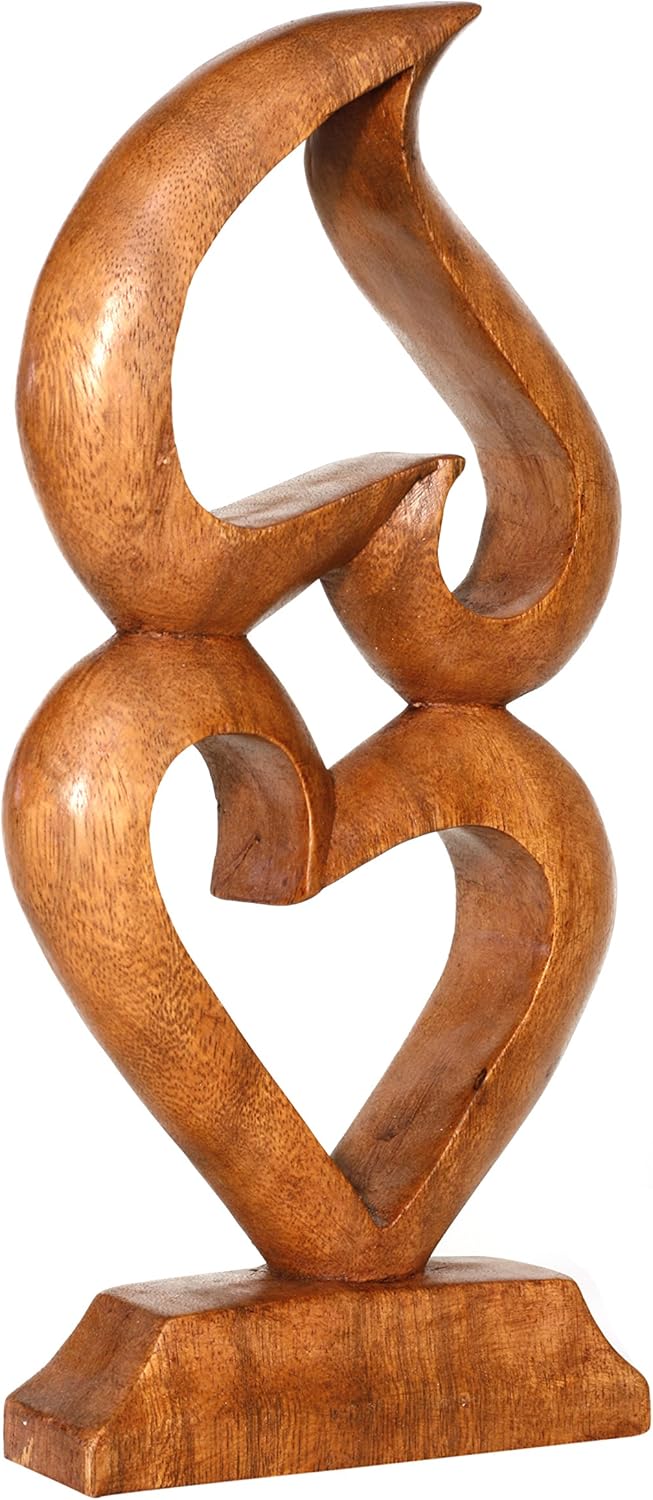 G6 Collection Estatua de escultura abstracta de madera de 12 pulgadas hecha a mano Dos corazones, un amor Arte de regalo decorativo para