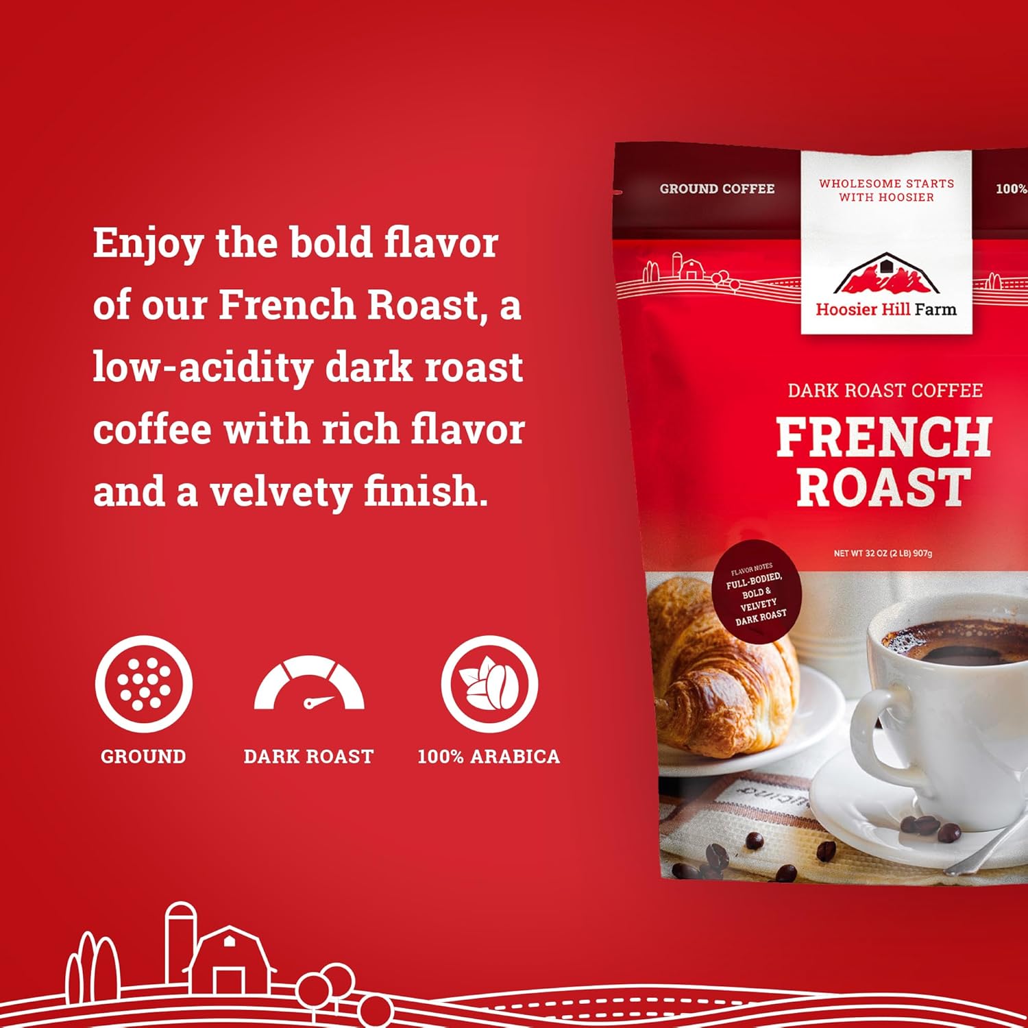 Café molido, tostado francés, de Hoosier Hill Farm, 2 libras (paquete de 1)