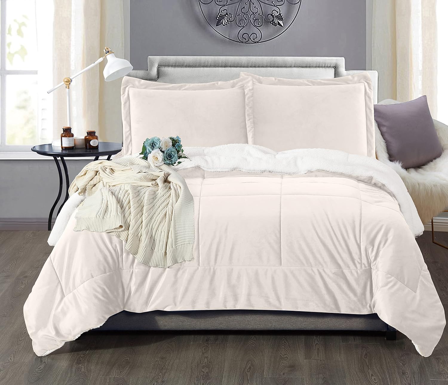 Elegant Comfort Juego de edredón sherpa súper suave de 3 piezas de calidad premium, reversible pesado de plumón alternativo de microgamuza, edredón