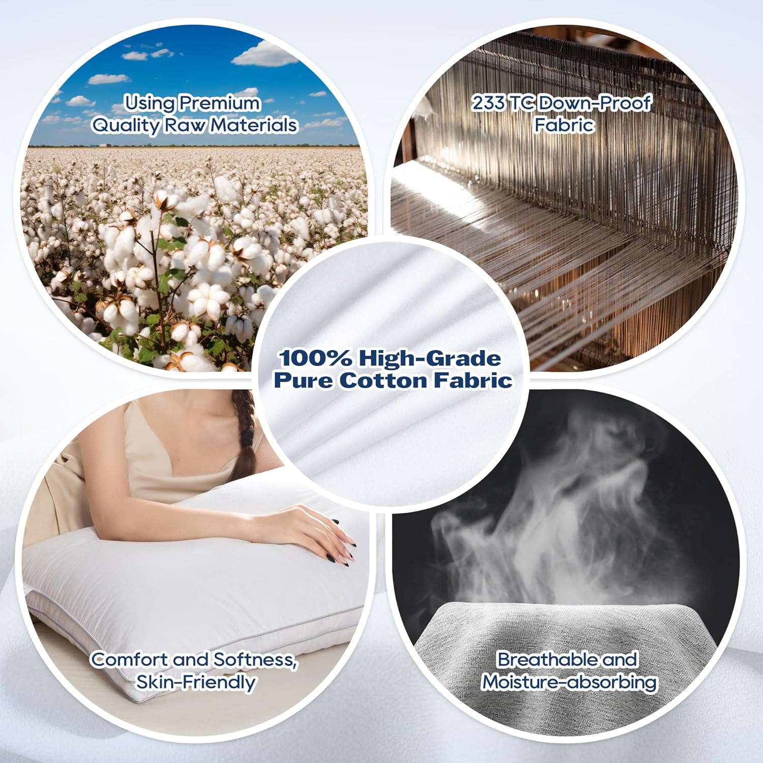 Almohada de plumas de ganso y plumón para dormir de lado, Hotel Collection – Almohadas de cama tamaño Queen con funda de 100% algodón, juego de 2