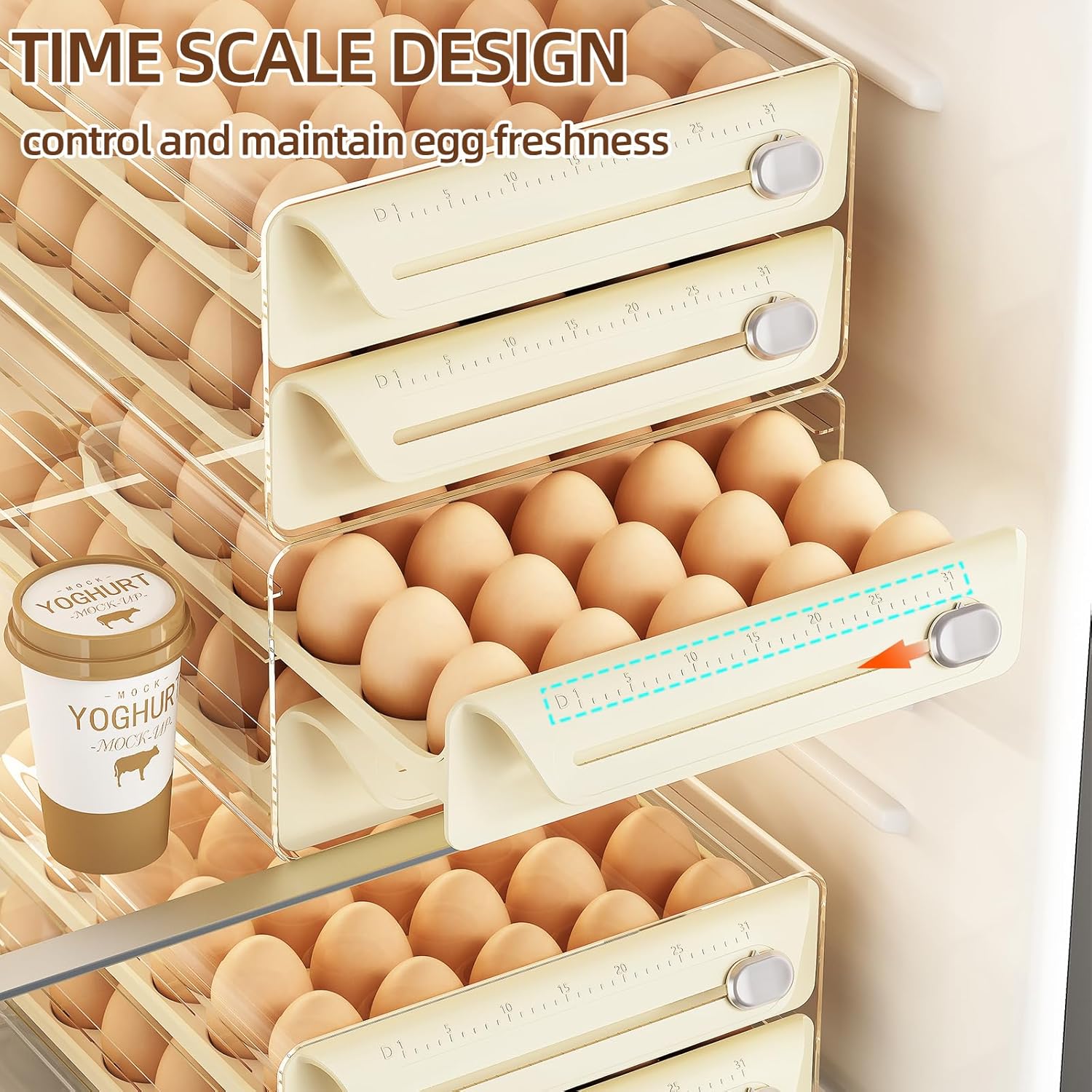 Soporte para 40 huevos para refrigerador, contenedor de huevos para refrigerador, contenedor de almacenamiento de huevos, bandejas de huevos de 2