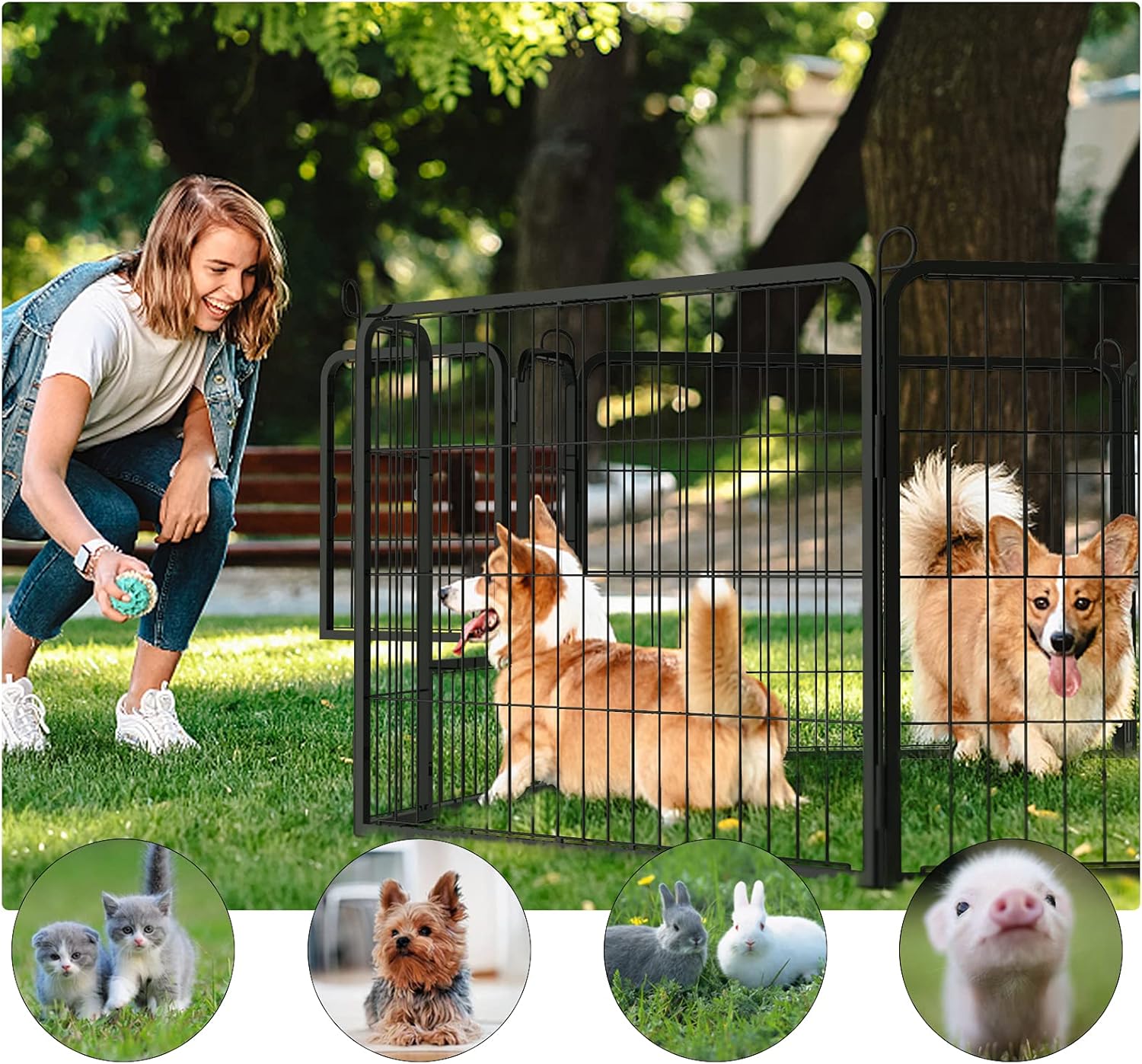 PUKAMI Valla para perros para el patio, 16 paneles de 24 pulgadas de alto x 32 pulgadas de ancho, corralito portátil para perros pequeños y