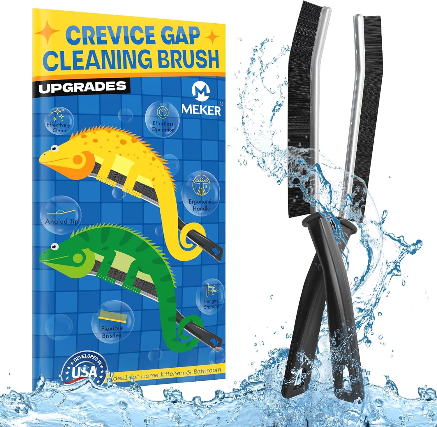 MEKER Cepillo de limpieza Black Gap con cerdas duras, juego de 2, ideal para cocina, baño, azulejos, riel de ventana, grifos
