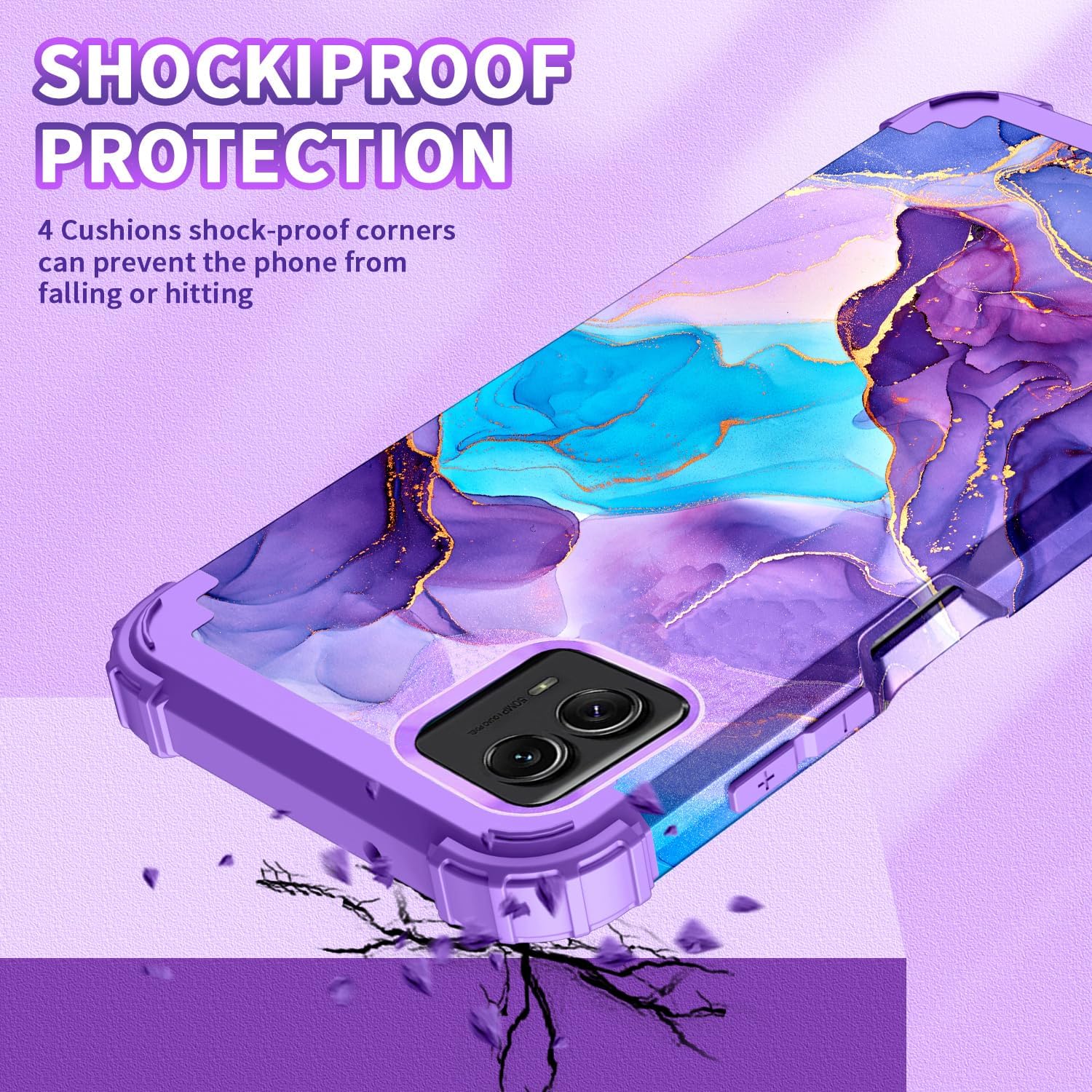 Funda para Moto G 5G 2023, diseño de mármol, tres capas, resistente, protección a prueba de golpes, plástico duro, goma de silicona suave, funda