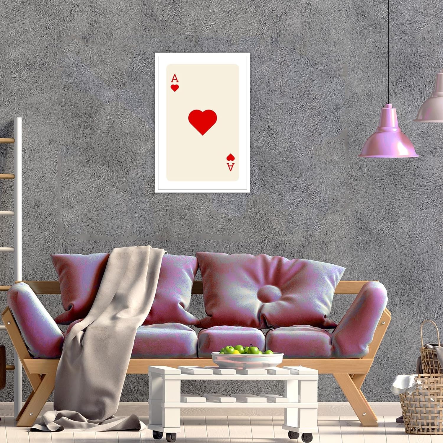 Dcvjiy Póster rojo de Ace Of Hearts de moda retro de cartas de juego en lienzo, arte de pared, impresiones estéticas bonitas, pintura moderna y