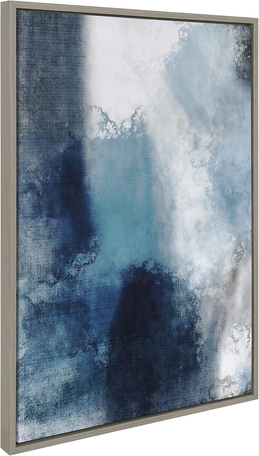 Kate and Laurel Sylvie Aqua Abstract 1 lienzo enmarcado para pared, diseño de Amy Lighthall, 23 x 33 pulgadas, gris, impresión artística decorativa