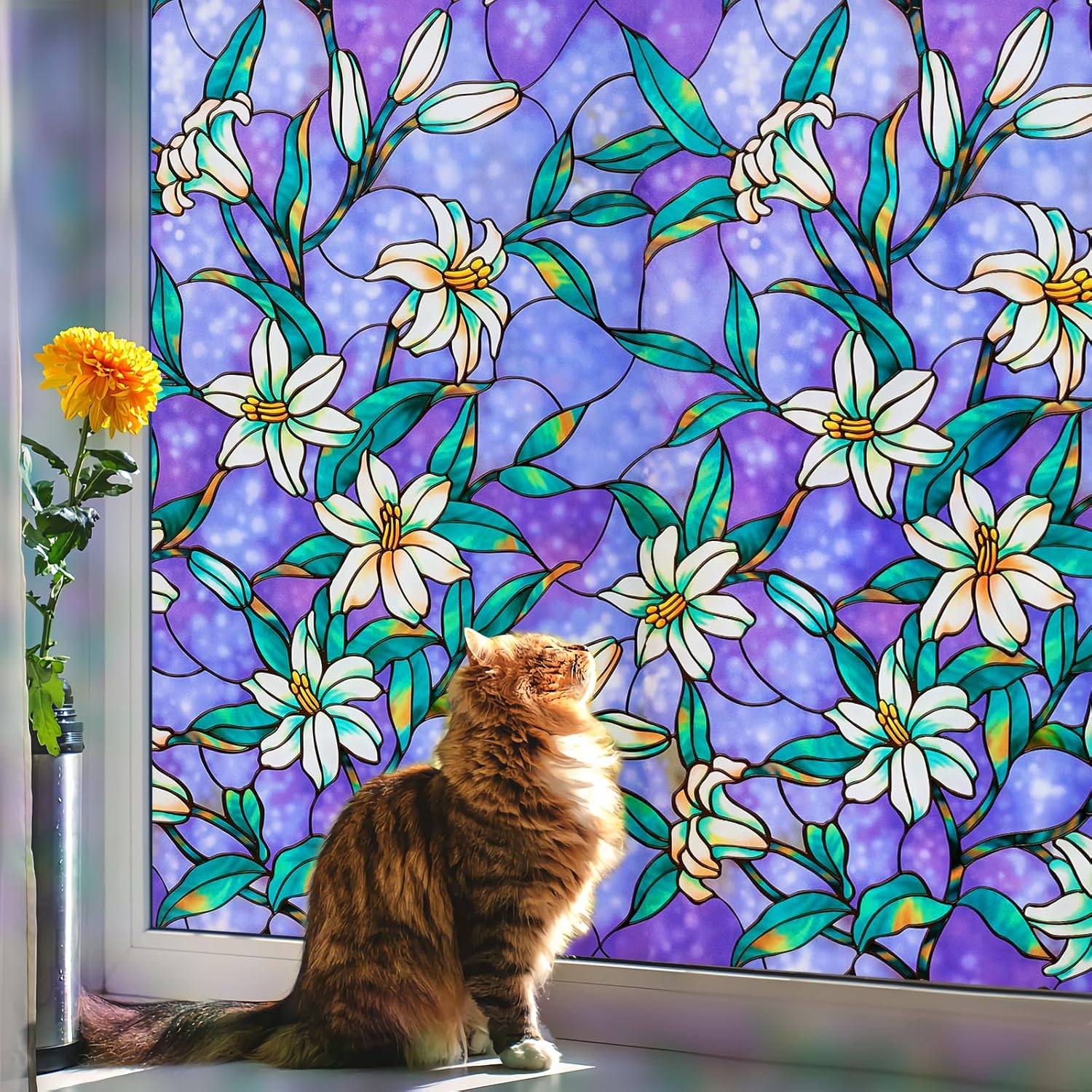 Coavas – Película decorativa para ventana, tipo vitral, tinte esmerilado, de vinilo estático, sin pegamento, para la privacidad completa en el hogar