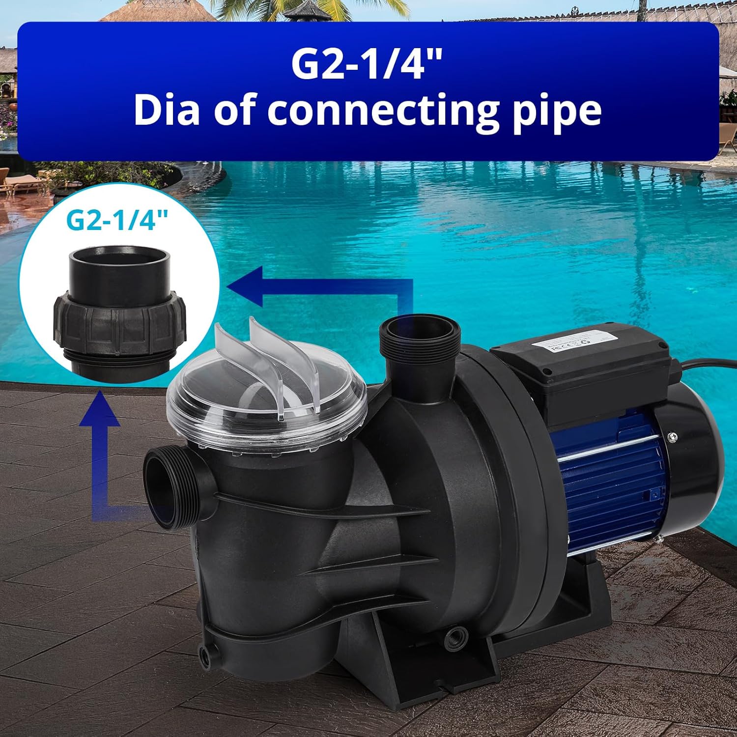 Bomba de piscina de una sola velocidad de 1.1HP en sobre el suelo, 800 W115 V, 3962 GPH, alto flujo, potentes bombas de piscina autorecortables con