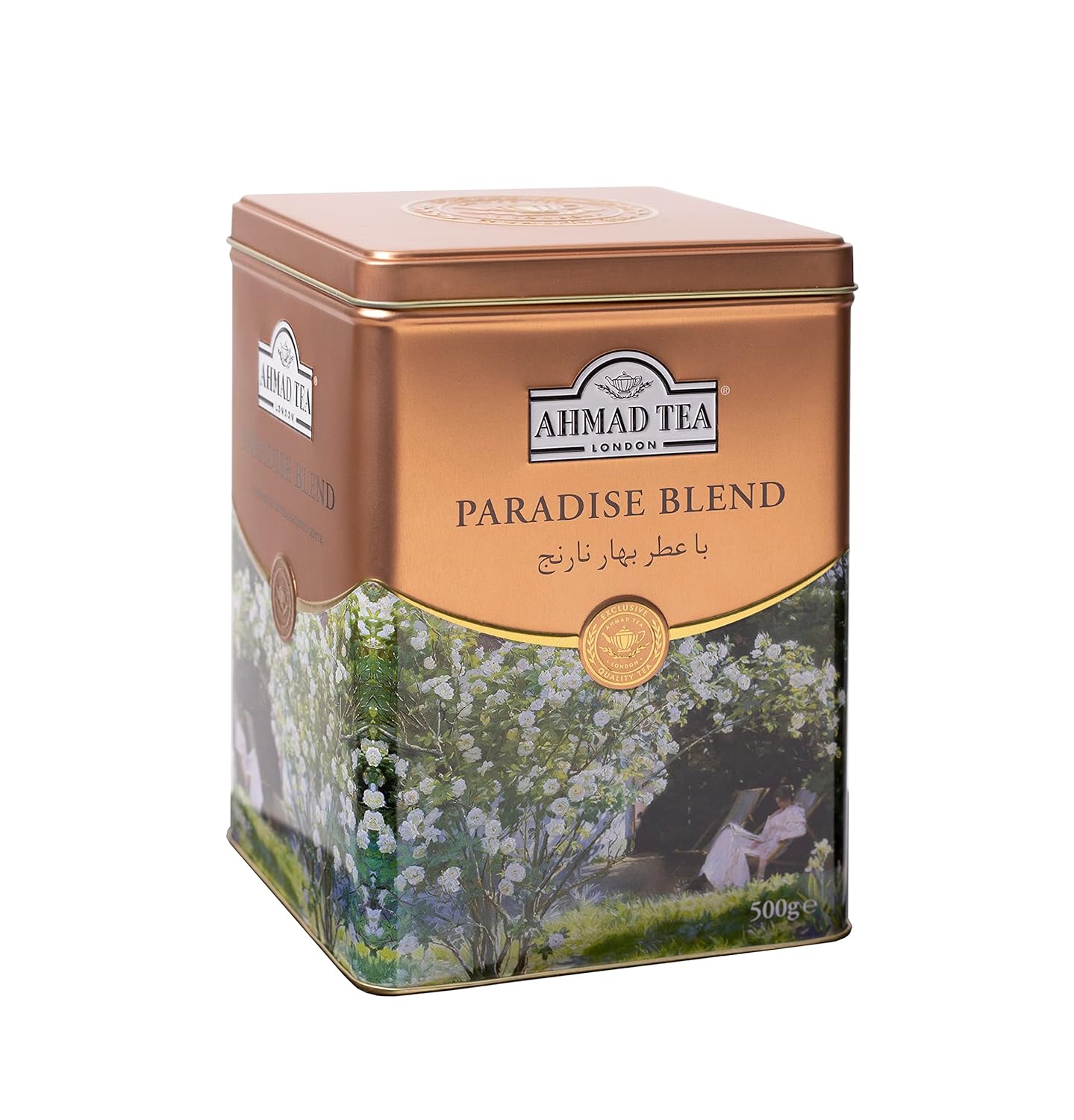 Ahmad Tea Paradise Blend, hojas sueltas de primera calidad, té negro de azahar, 17.64 oz. Naturalmente cafeinado y sin azúcar
