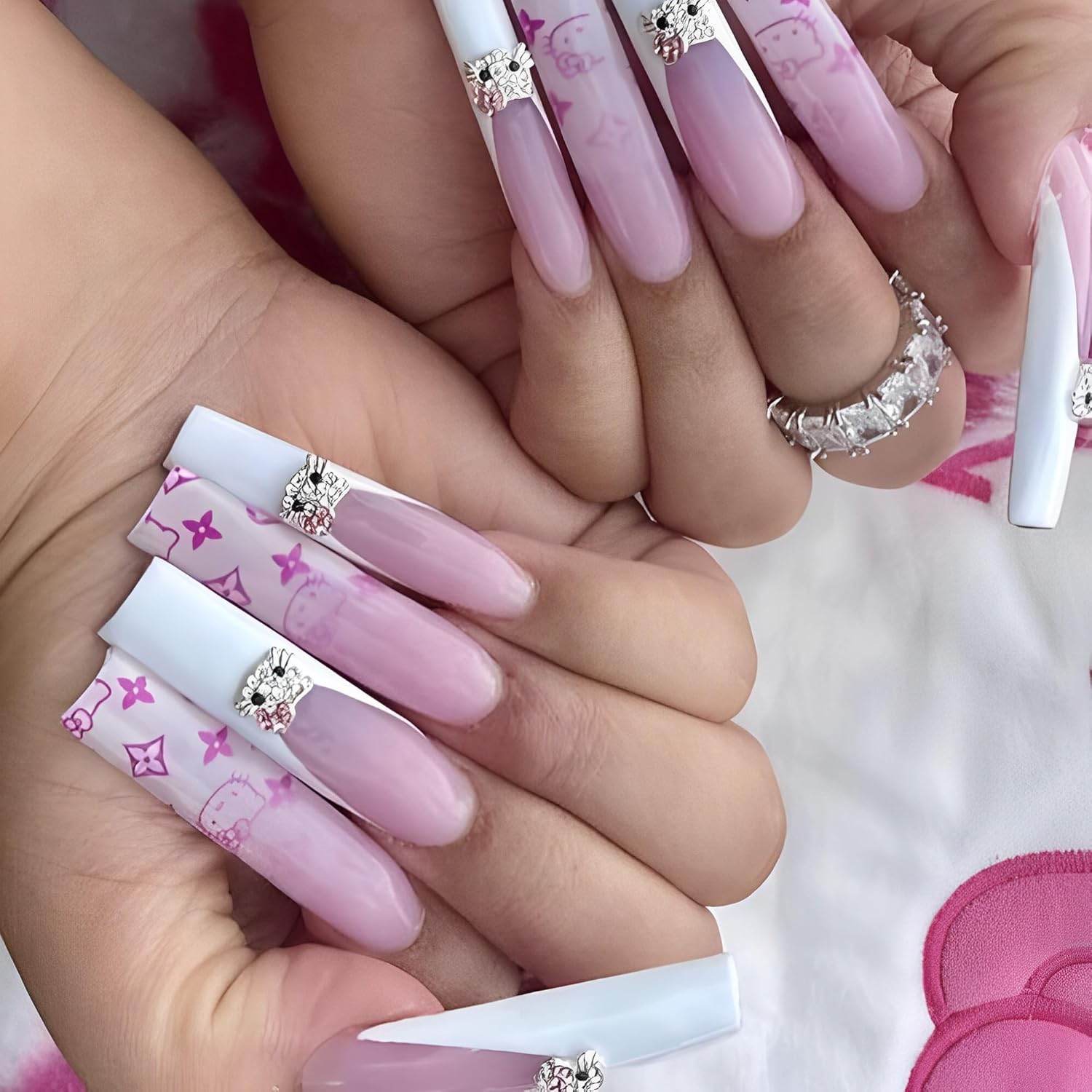 Dijes de uñas KurKur para uñas acrílicas, 3D, plateado, kawaii, de dibujos animados, para arte de uñas, gemas de uñas de aleación y diamantes de