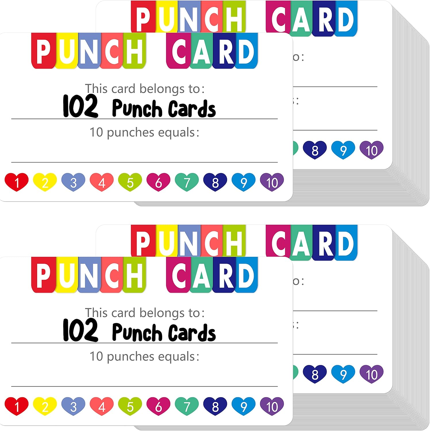 102 tarjetas perforadas, tarjetas de recompensa de incentivo en forma de corazón, tarjetas de premio estudiantil de tamaño empresarial, aumentan la