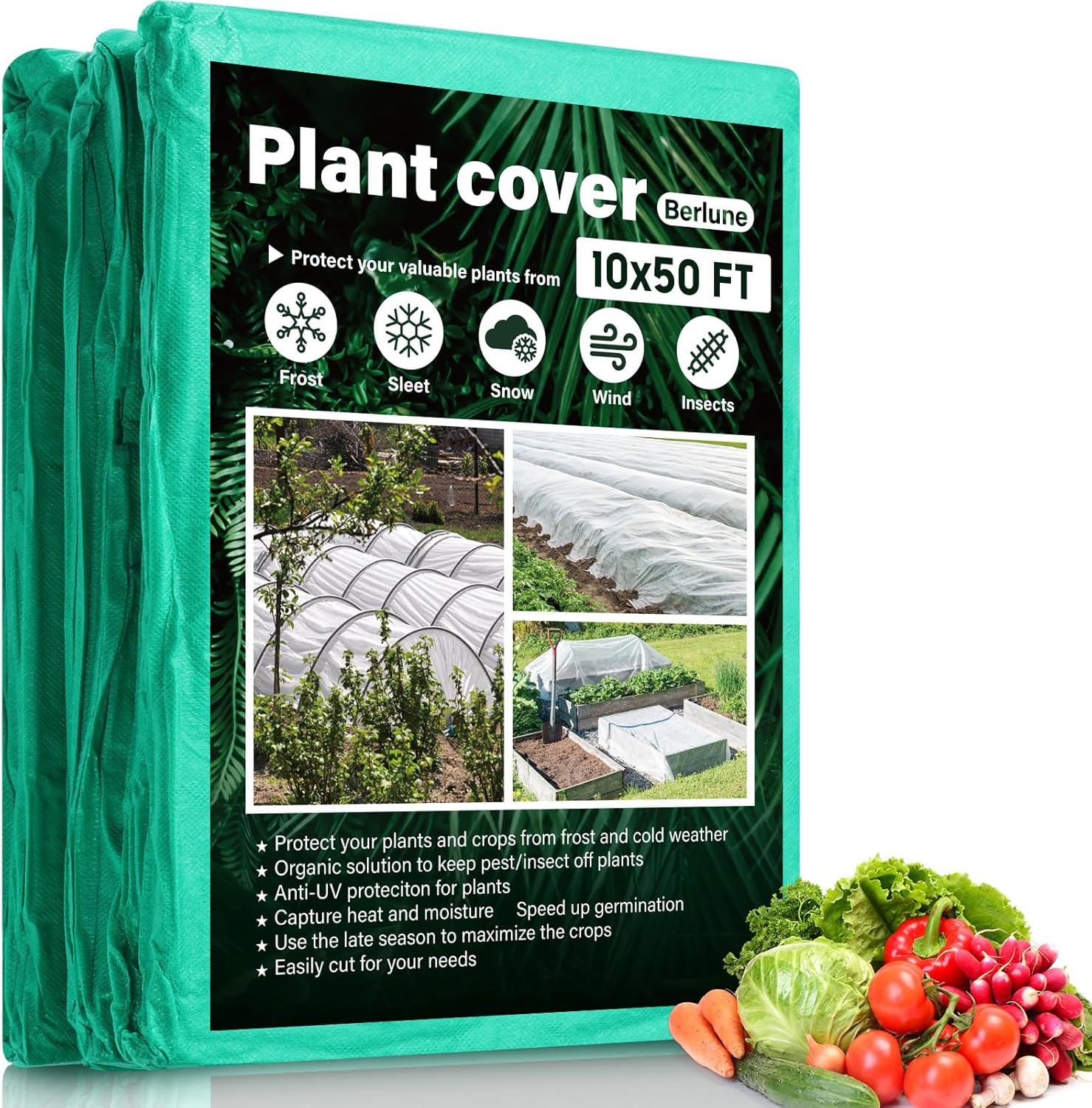 Berlune Cubiertas para plantas con protección contra la congelación, mantas para plantas para protección de invierno, cubierta flotante de hileras