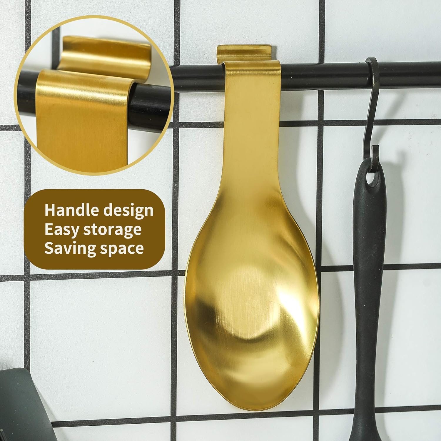 Soporte de cuchara dorado para encimera de cocina