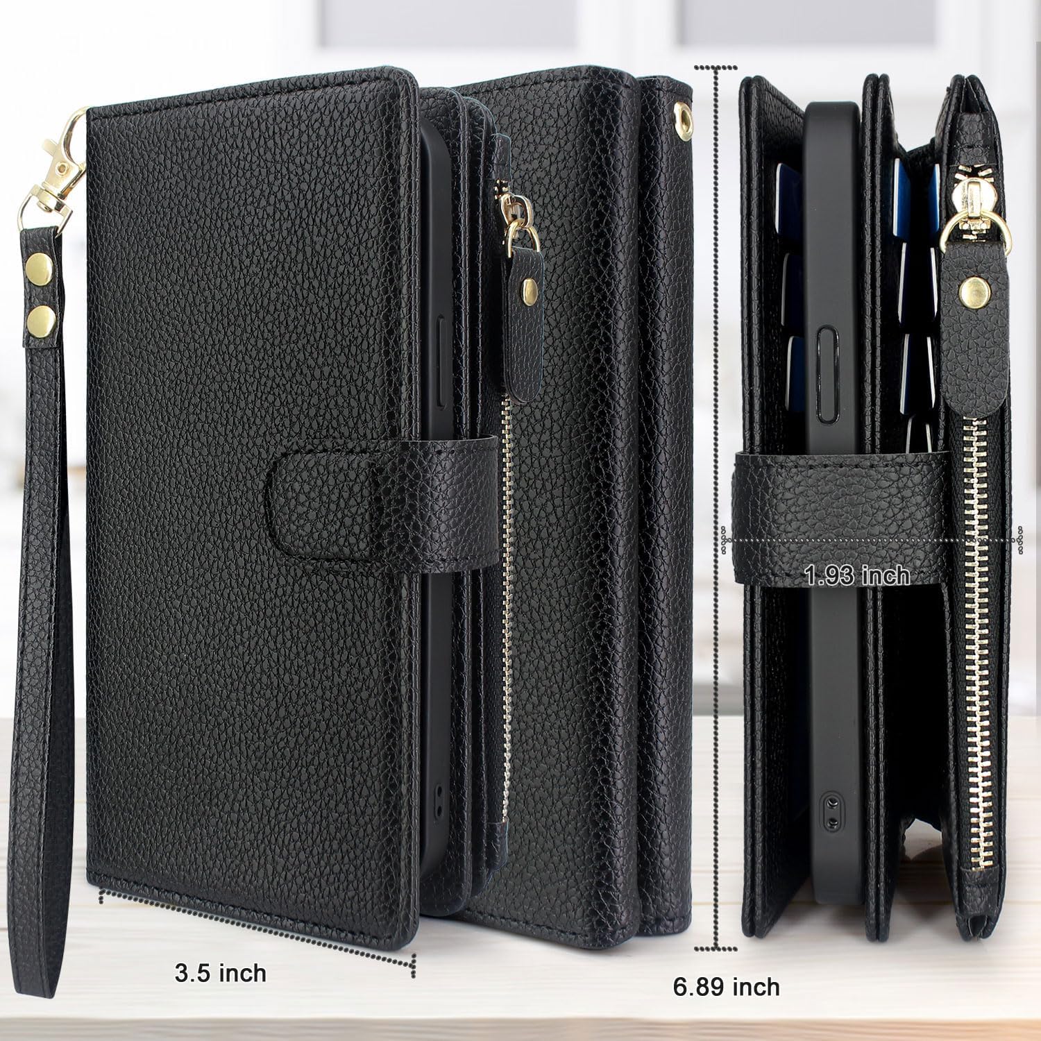 Lacass Compatible con MagSafe Case Wallet para iPhone 14 Pro Max de 6.7 pulgadas, 2 en 1, magnética, desmontable, de piel, con tarjetero y correa