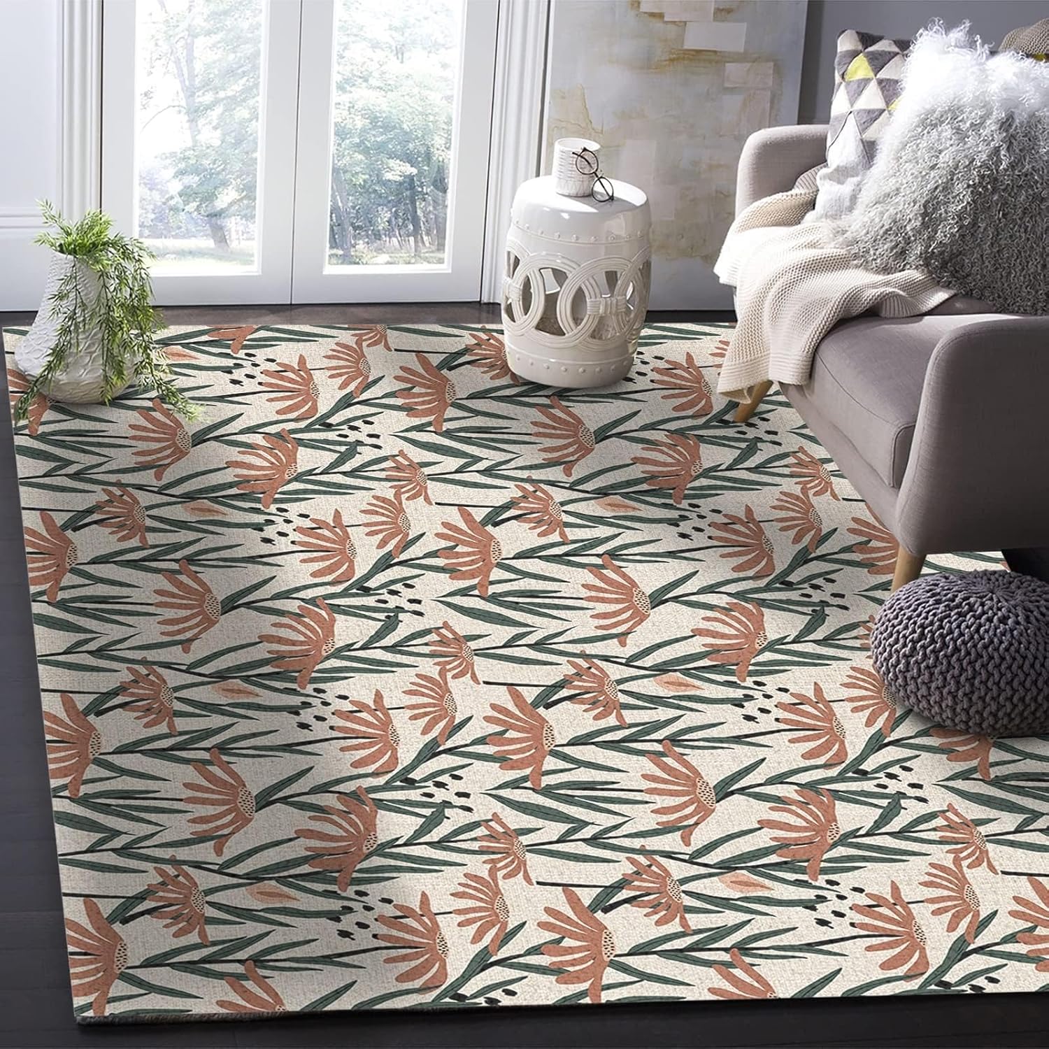 Alfombra abstracta vintage con margaritas pequeñas, estilo pastoral europeo, antideslizante, para interiores, con respaldo antideslizante, alfombra
