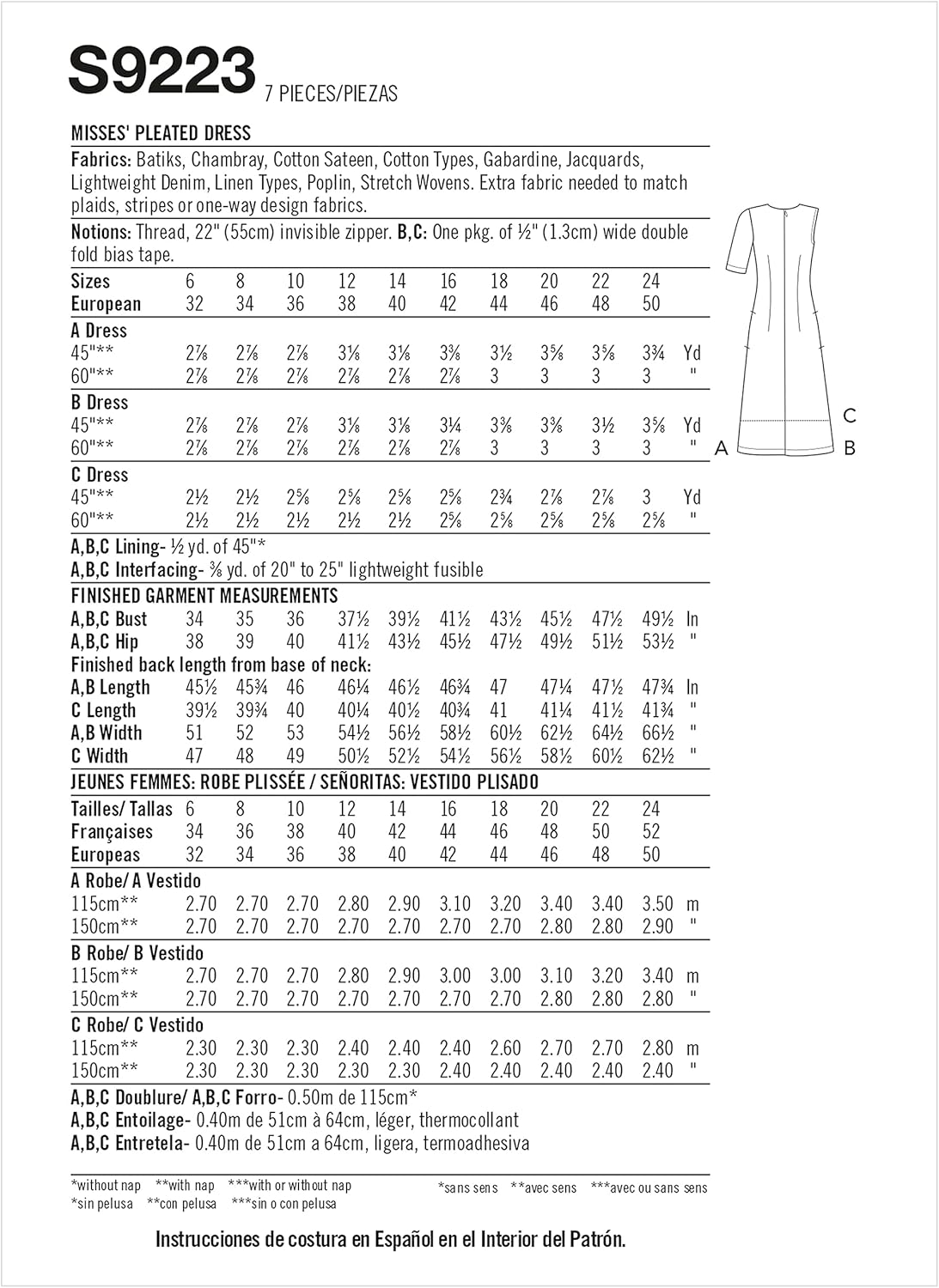 Simplicity SS9223H5 – Kit de patrón de costura para vestido plisado asimétrico para señoritas, código de diseño S9223, tallas 6-14