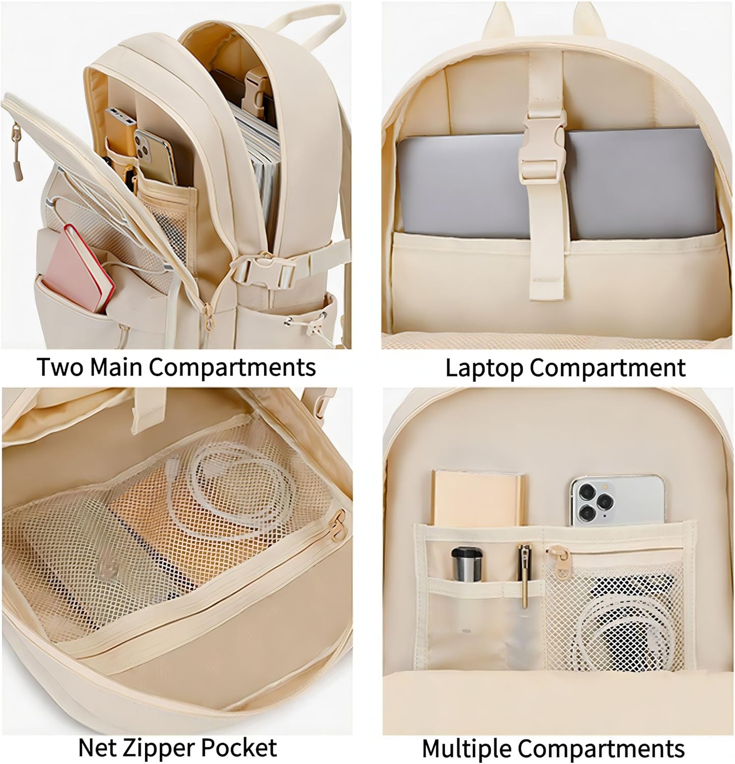 Mochila para escuela, universidad, adolescentes, estudiantes, bolsa de viaje estética con compartimento para laptop, mochila escolar casual, Blanco,