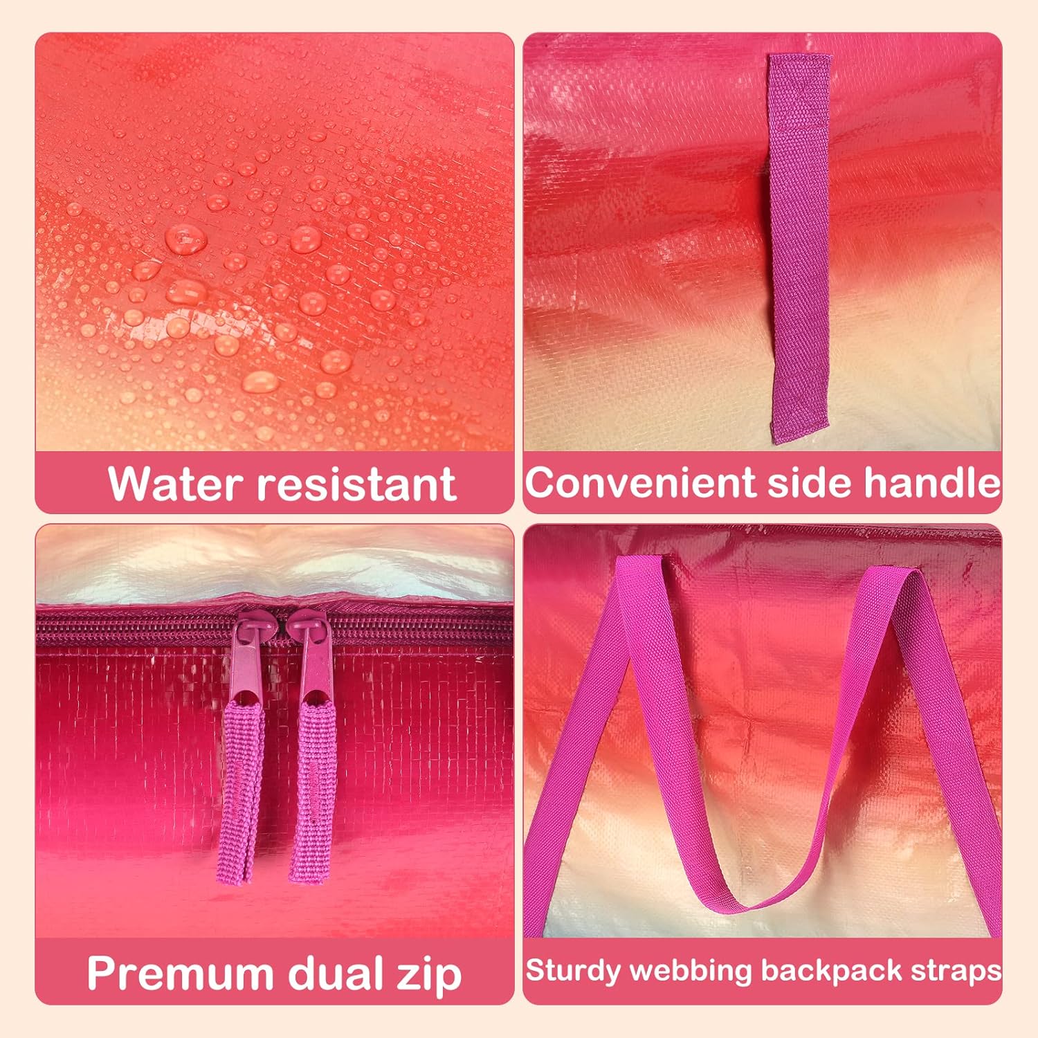 Bolsas de mudanza extra grandes resistentes, paquete de 2 bolsas de almacenamiento impermeables con cremallera y asas, correas de mochila fuertes