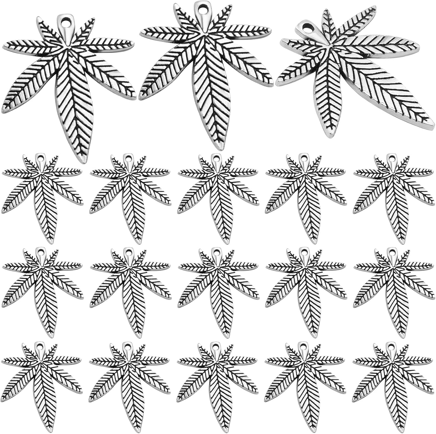 50 dijes de hoja de arce de marihuana de plata antigua, maceta médica, hojas de árbol de cannabis, colgantes para manualidades, aretes, collares,