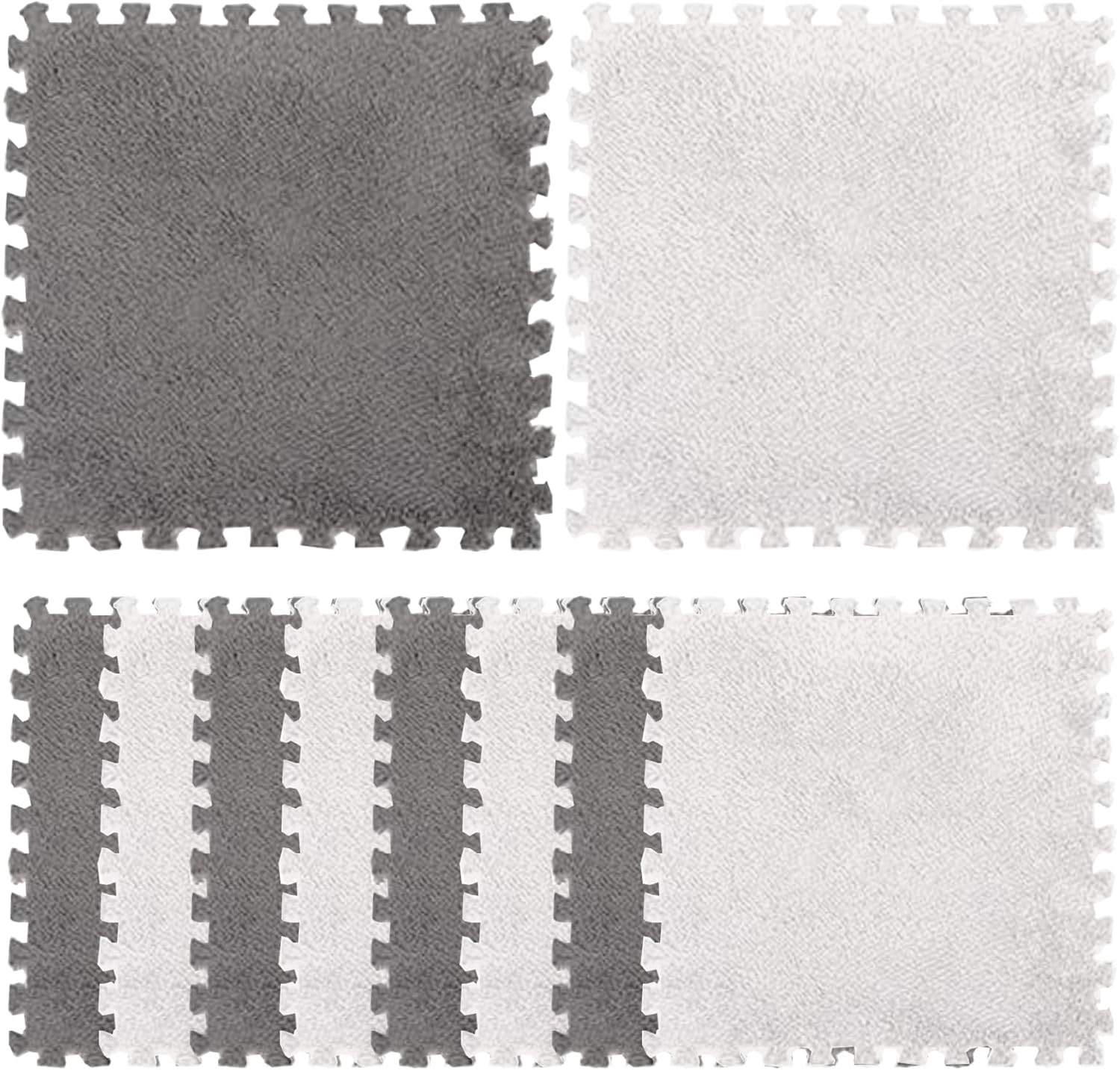 10 azulejos de espuma para piso, tapete de espuma de rompecabezas de felpa entrelazado, antideslizante, azulejos de EVA para bebé, tapete de juego