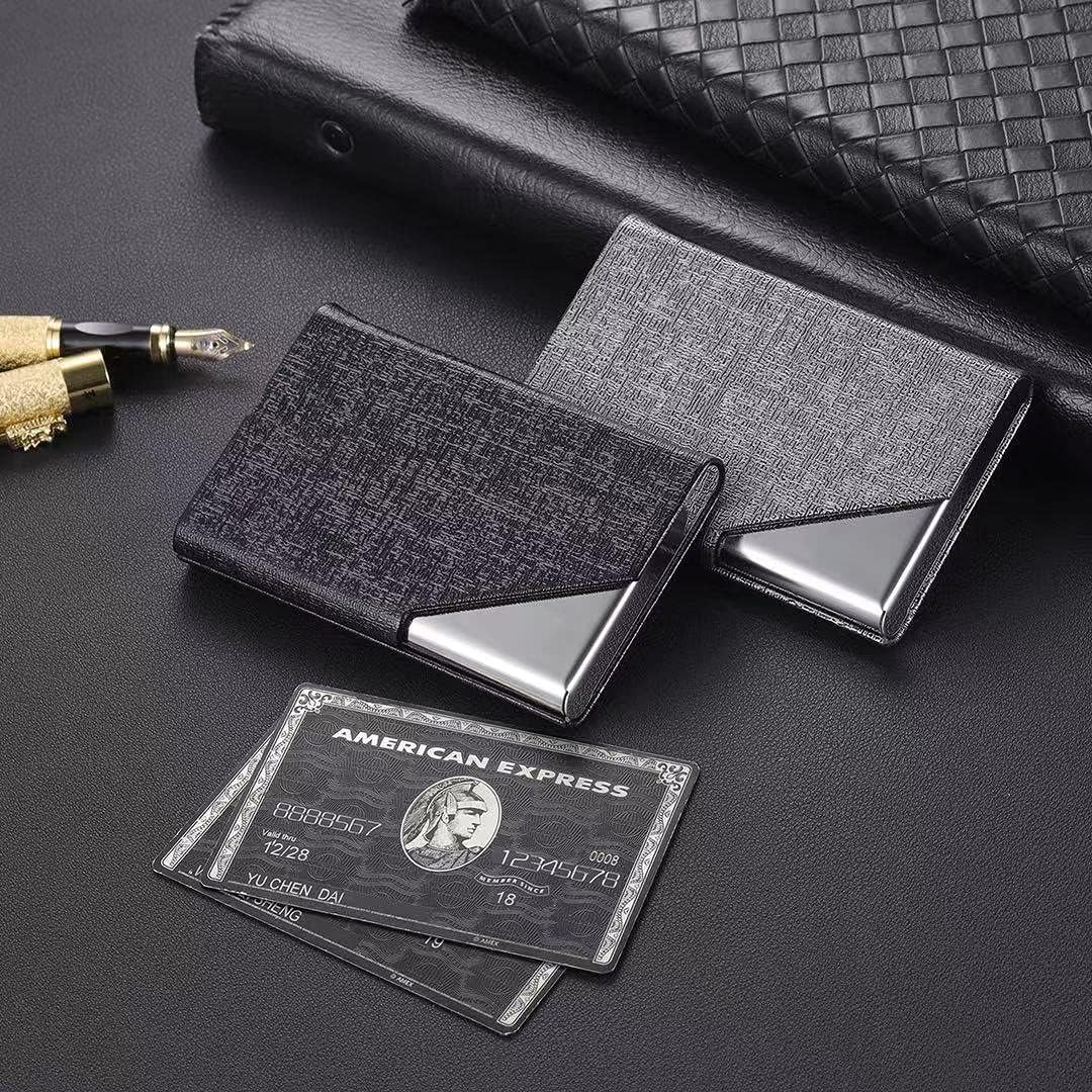 Funda para tarjetas de visita, cuero sintético de lujo y acero inoxidable, funda para tarjetas de presentación para hombres y mujeres, con cierre
