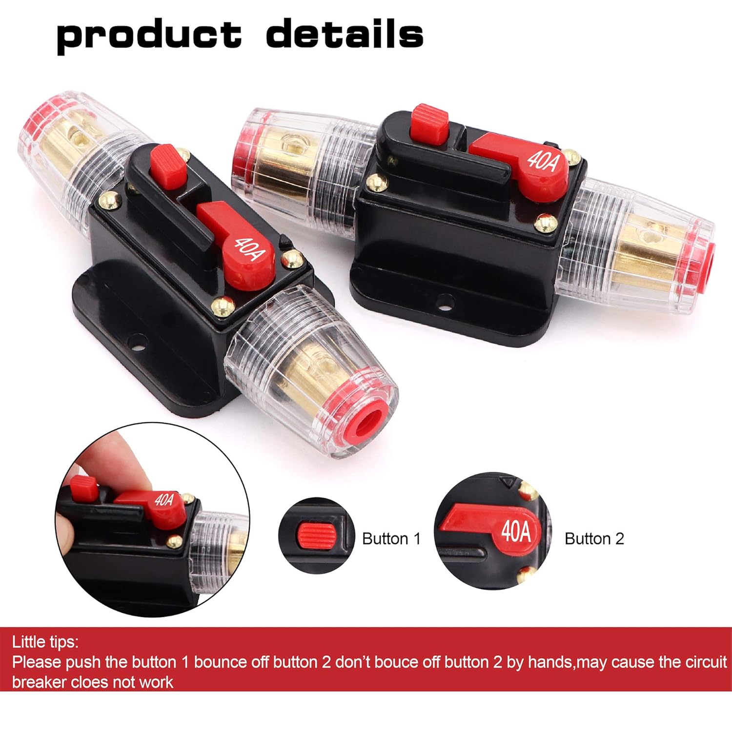 2 piezas, interruptor automático de sobrecarga en línea de suministro de audio, restaurable 30 A, 40 A, 50 A, 60 A, 100 A, 150 A, 12 V-24 V CC, 2