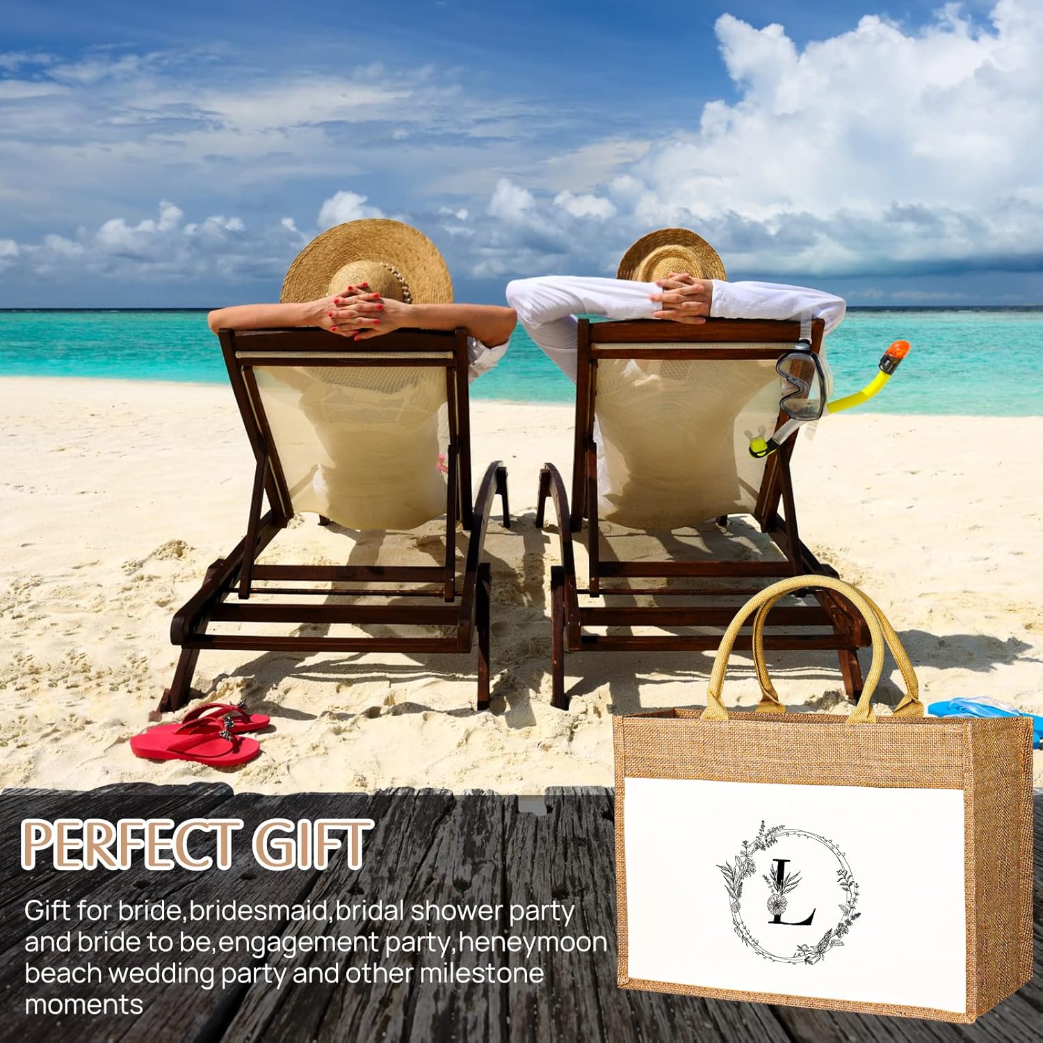 JUSTOTRY Bolsa de mano con inicial, yute natural, grande, 13 onzas, personalizada, bolsa de lona con monograma, regalo para mujer