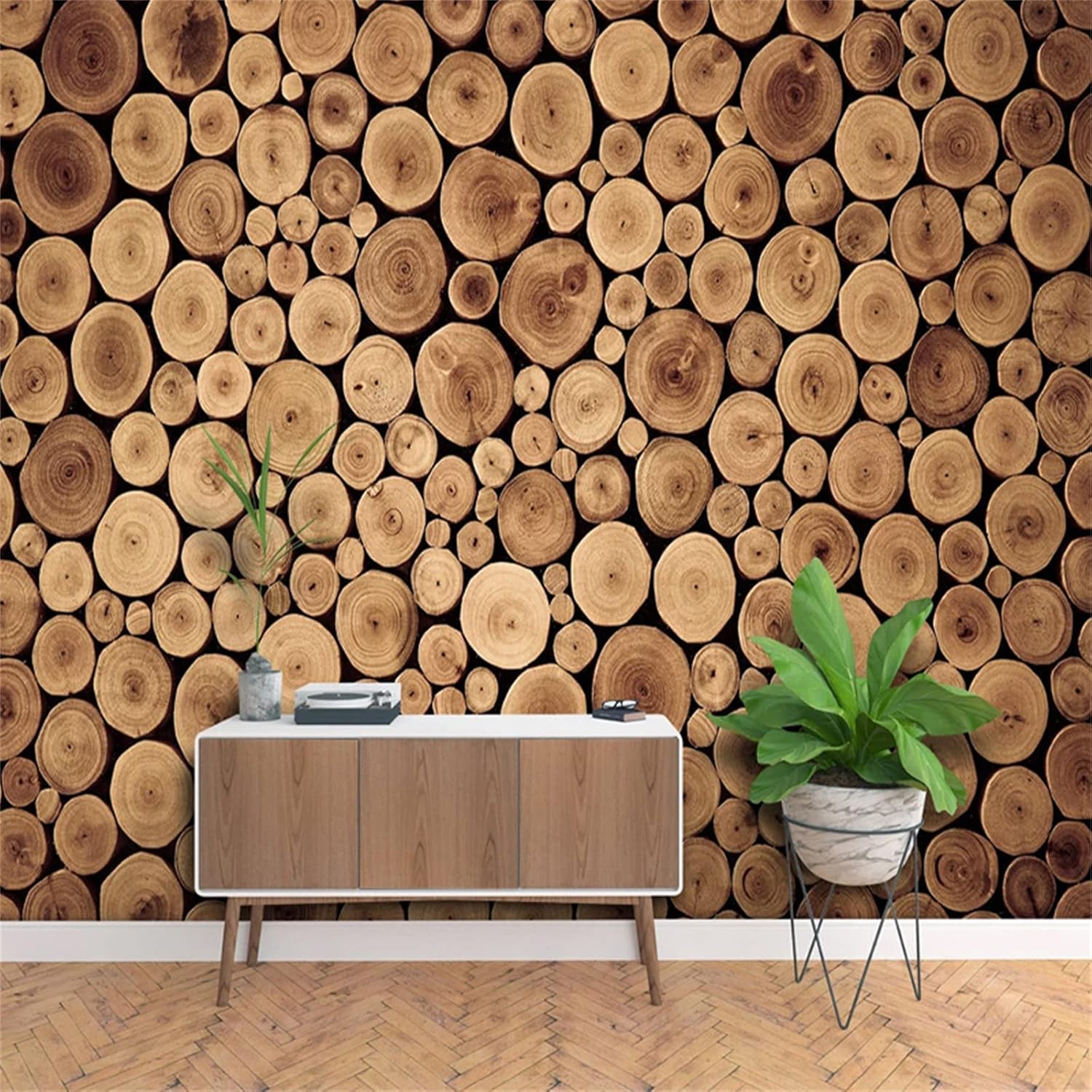 Murales de pared anuales de madera de troncos de estilo europeo, papel tapiz nostálgico 3D retro, calcomanías de pared duraderas, de fácil cuidado,