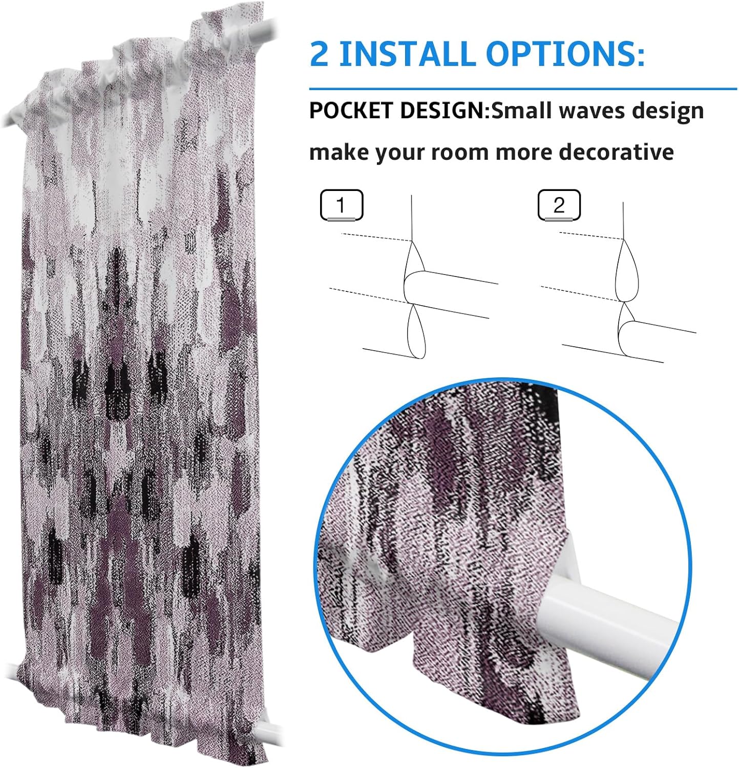Gradient Purple French Sidelight Front Door Curtain for Door Window, Short Small Side Door Drape Rod Pocket Drapery for Kitchen Patio,Abstract