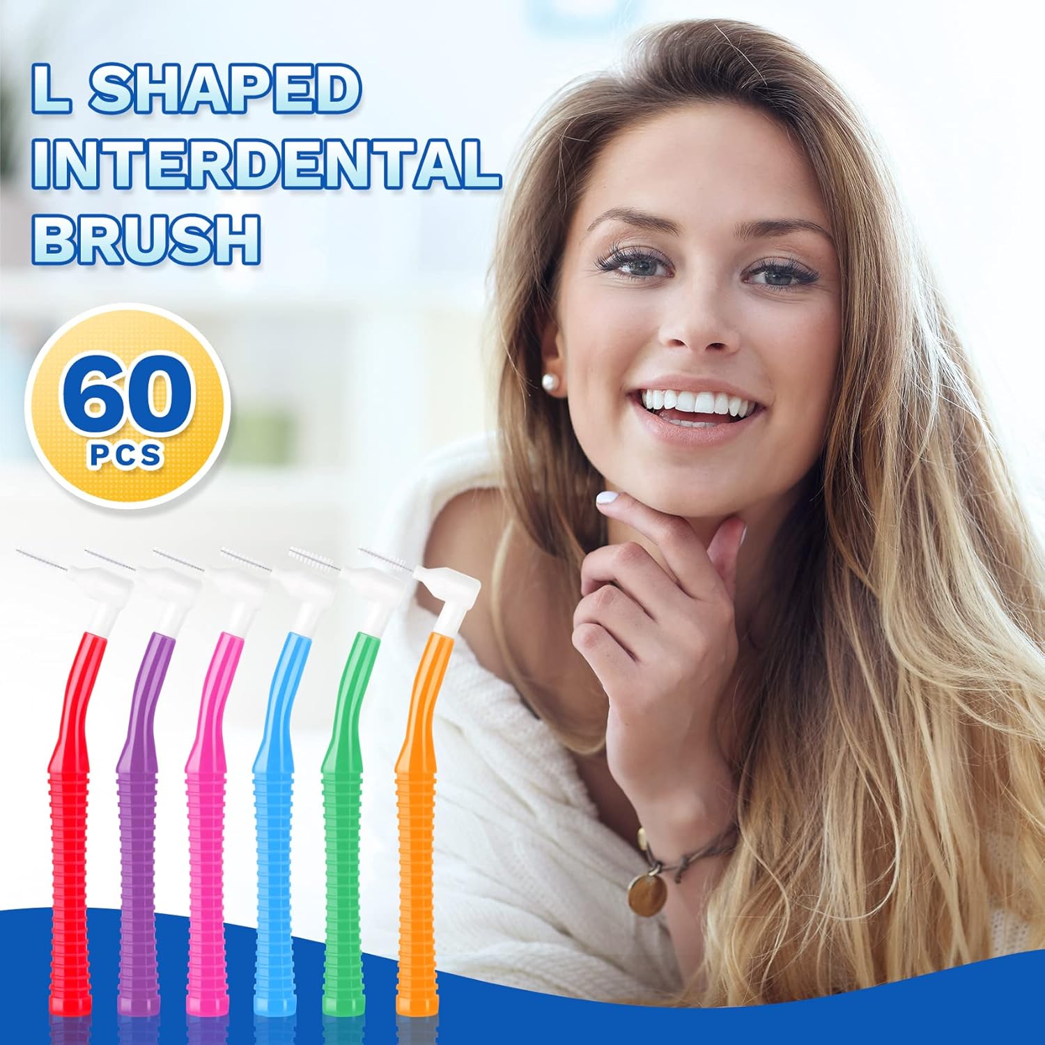 Annhua 60 cepillos interdentales con mango antideslizante, cepillo interespacial con tapa, cepillos de hilo dental (rosa, morado, azul, verde, rojo,
