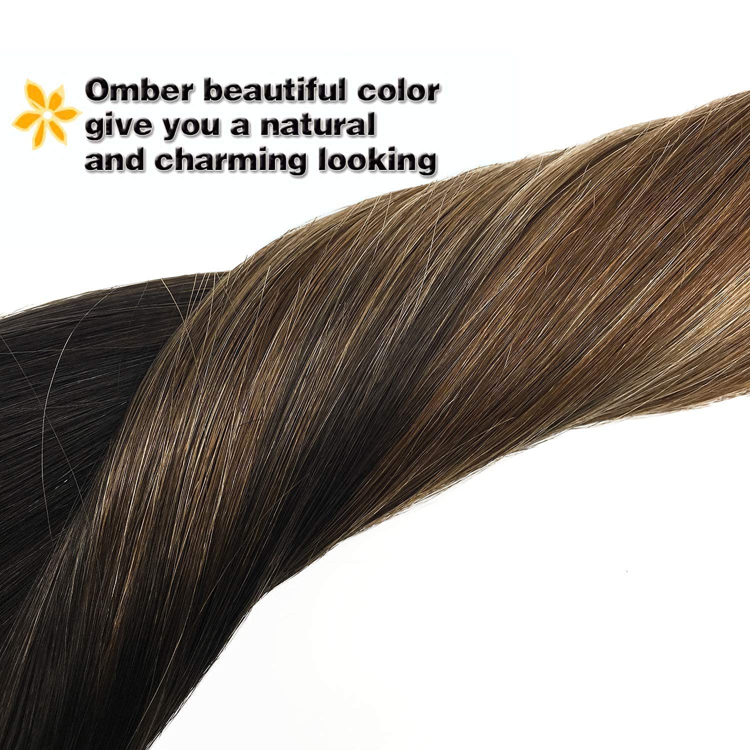 GOO GOO – Extensiones de cabello humano Remy con clip en ombré color castaño oscuro a castaño y rubio sucio de 22 pulgadas, 7 piezas de 4.23oz