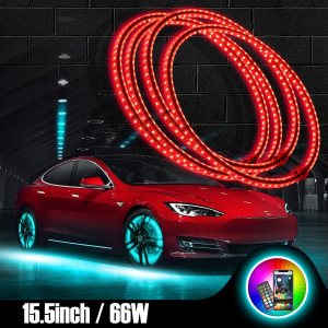 Anillo de rueda LED de doble fila RGB de 15.5 pulgadas, luz de borde más brillante, control remoto y aplicación controlada simultáneamente Anillo de rueda LED de doble fila RGB de 15.5 pulgadas, luz de borde más brillante, control remoto y aplicación controlada simultáneamente