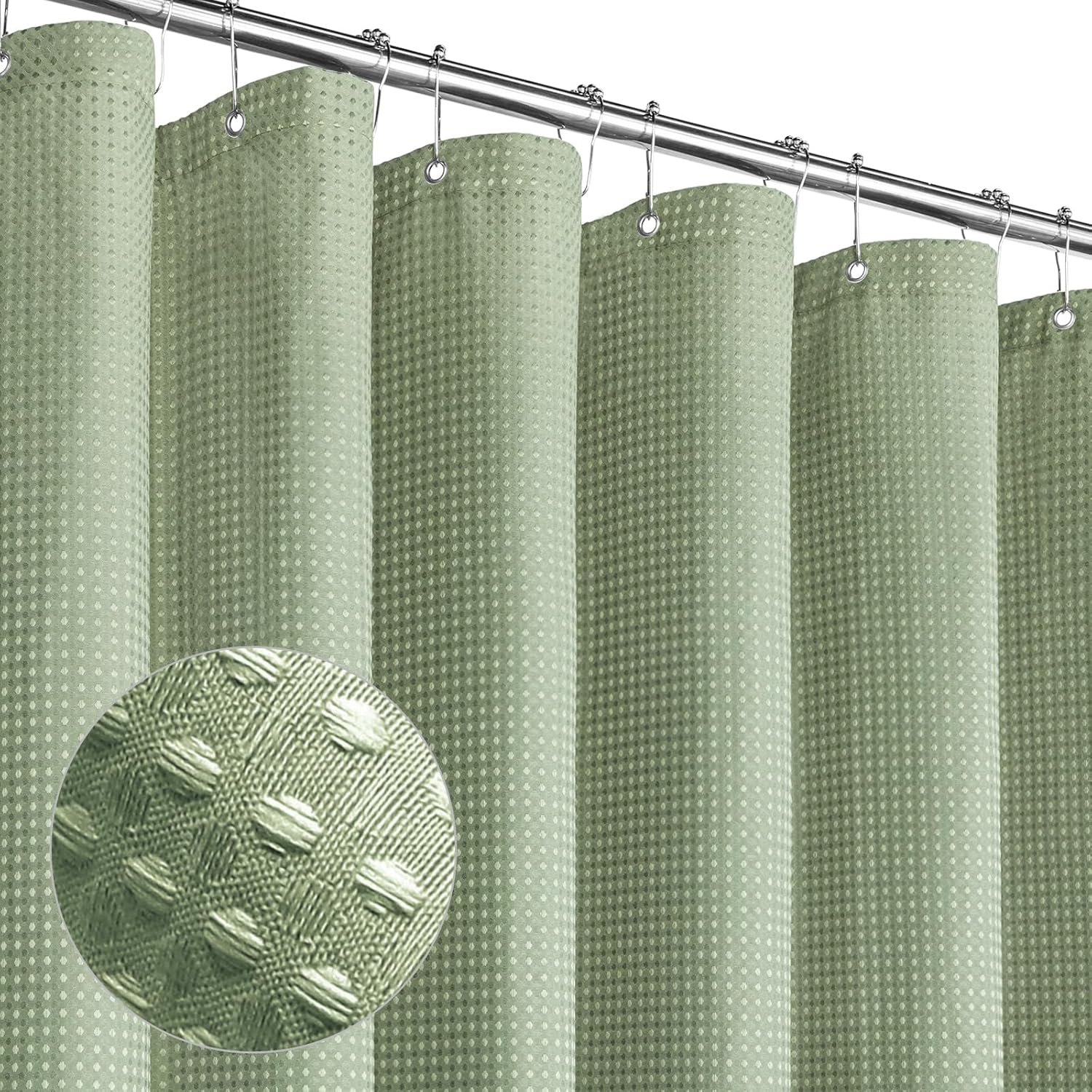 MitoVilla Cortina de ducha de tela de gofre verde salvia, cortinas de ducha de tela pesada para decoración moderna de baño de hotel, impermeable y