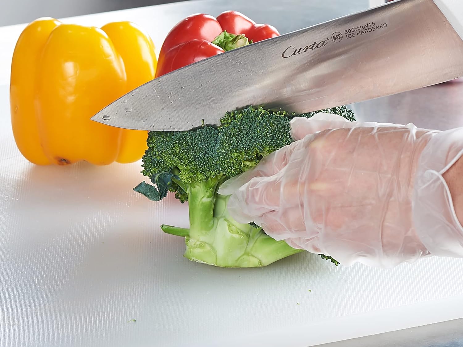 CURTA Tablas de cortar para cocina, 24 x 18 x 0.5 pulgadas, de plástico codificado por color blanco, superficie antideslizante, apta para