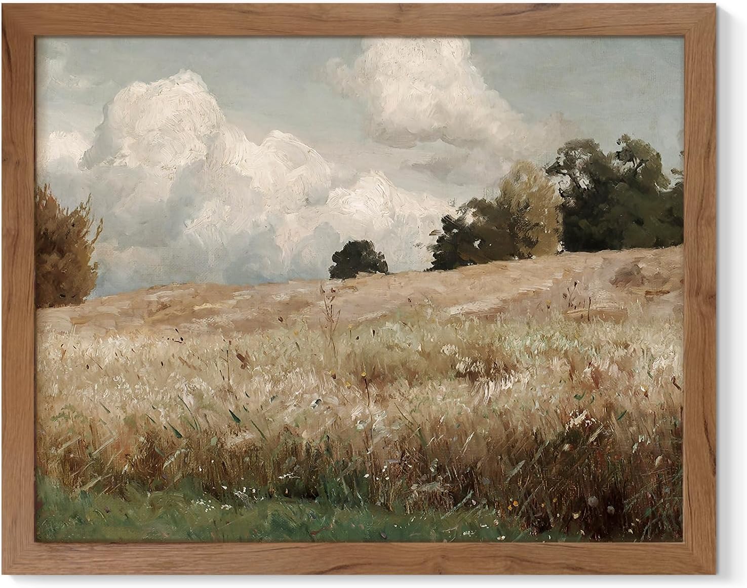 JOWOROLO The Vast Grassland – Arte de pared enmarcado para decoración de habitación, lienzo de nube blanca para sala de estar y accesorios, pintura