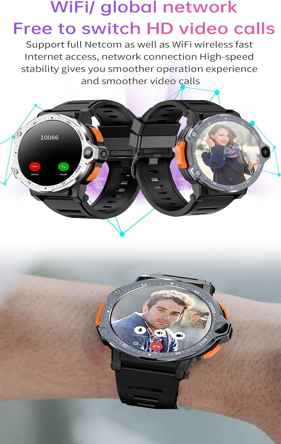 Pyrrhionia Reloj inteligente 4G con GPS 2GB+16GB 4GB+64GB 1.54 pulgadas pantalla redonda hombres Smartwatch doble cámara Android 8.1 WiFi mapas