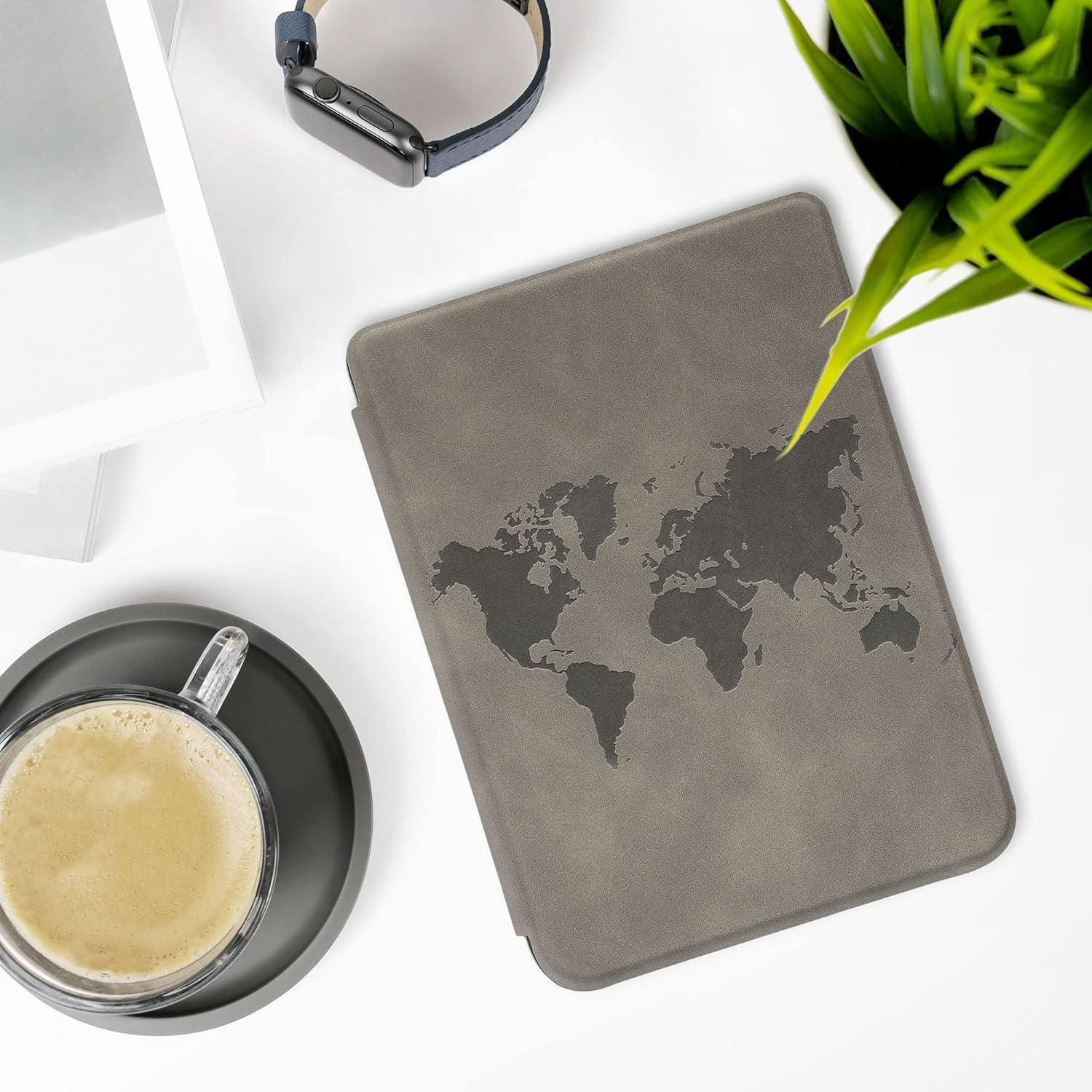 kwmobile Funda compatible con Kobo Clara 2E  Tolino Shine 4 – Funda para lector electrónico – Travel Outline Grey