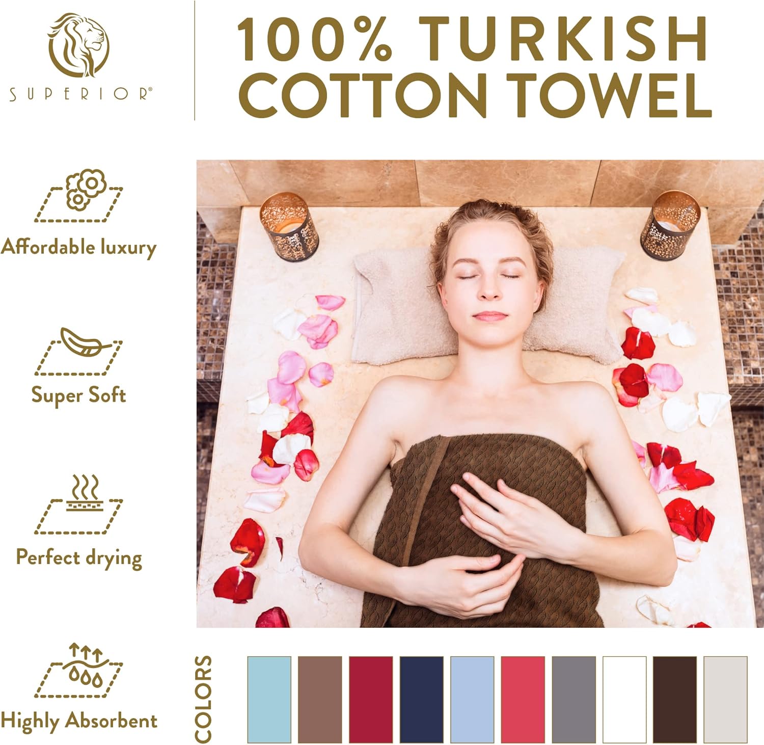 SUPERIOR Juego de 4 toallas de baño de algodón turco jacquard sólido para adultos y niños, artículos esenciales de baño, ducha, spa, piscina, secado