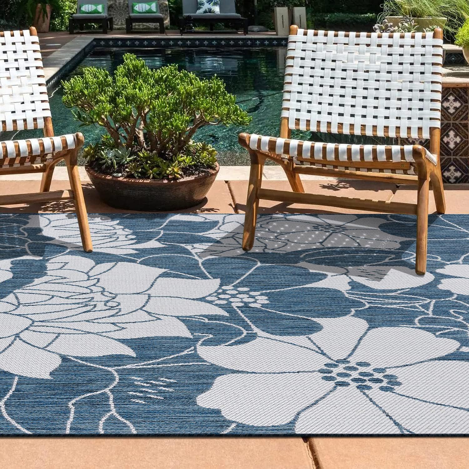 Rugshop Alfombra moderna con textura de flores florales, fácil limpieza, para exteriores, terraza, patio, patio trasero, interiorexterior, 7 pies 10