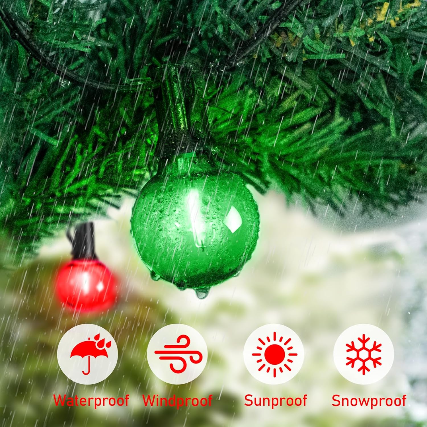 KNONEW Guirnalda de luces LED de Navidad de 33 pies para exteriores, 15 bombillas rojas y verdes G40, impermeables, inastillables, luz colgante para