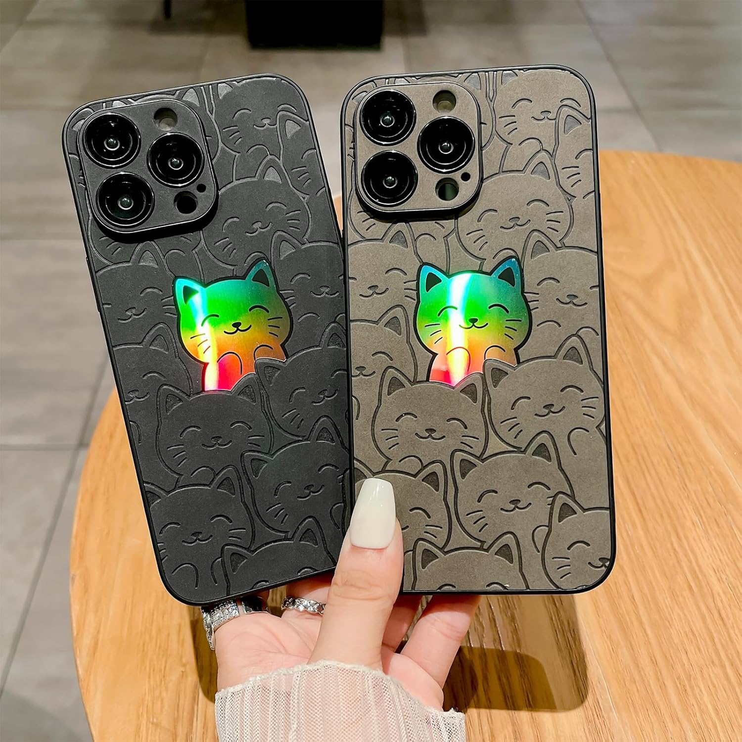 SPOBIT Compatible con iPhone 13 Pro Max, funda láser con bonito patrón de gato para mujeres y hombres, protección completa de la lente de la cámara,