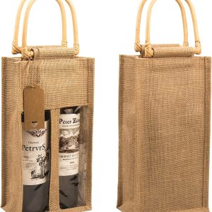DIWNELEM Paquete de 2 bolsas de regalo de vino de arpillera con ventana, bolsas de vino de yute con calcomanías, bolsas de arpillera para botellas DIWNELEM Paquete de 2 bolsas de regalo de vino de arpillera con ventana, bolsas de vino de yute con calcomanías, bolsas de arpillera para botellas