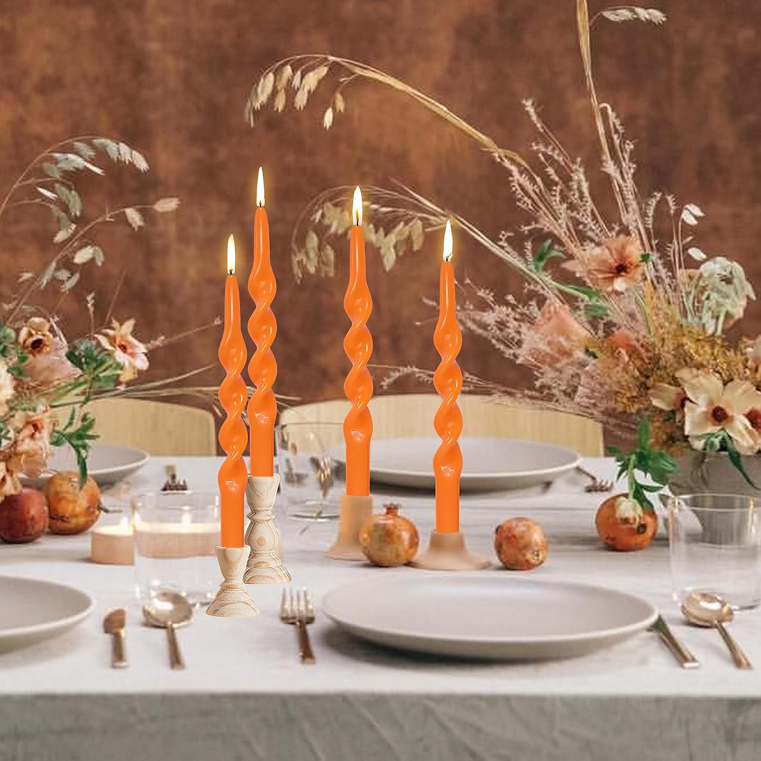 Velas cónicas naranjas en espiral, palitos de vela de 10 pulgadas, sin perfume, para Halloween, Navidad, boda, fiesta, cena, decoración del hogar