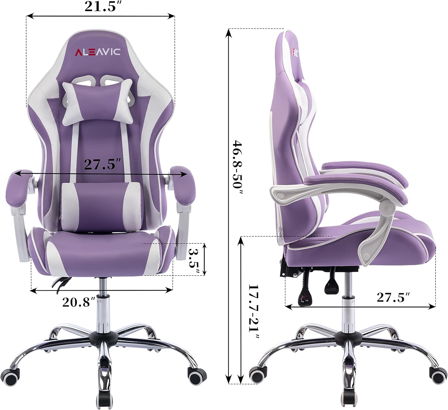 Silla de videojuegos, silla ergonómica de computadora de carreras, respaldo y asiento reclinable giratorio ajustable en altura, silla de videojuegos